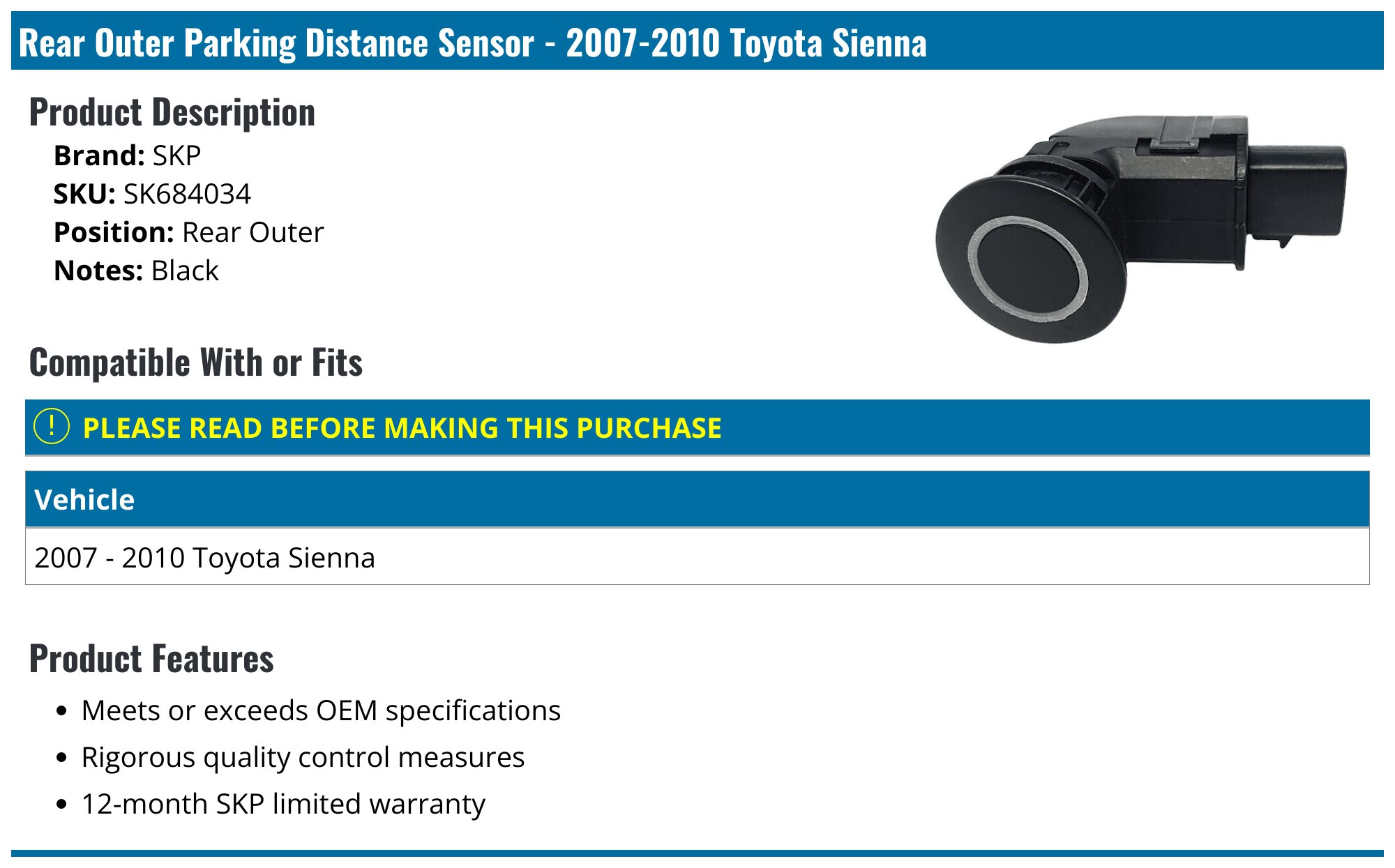 Car Parking Sensor - 4-Sensor Backup Radar System
