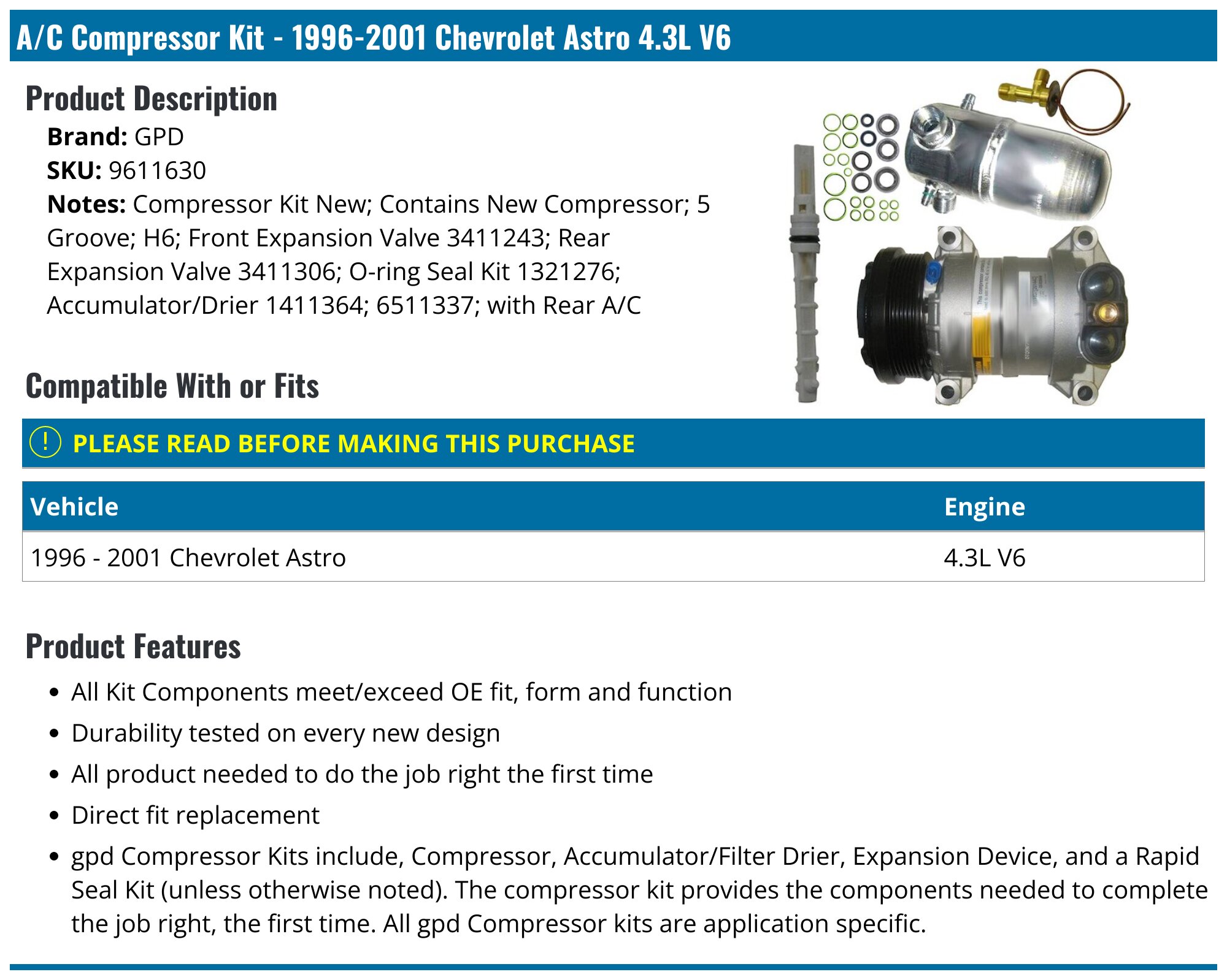 A/C Compressor - Compatible With 1996 - 2005 GMC Safari 1997 1998 1999 2000 2001 2002 2003 2004