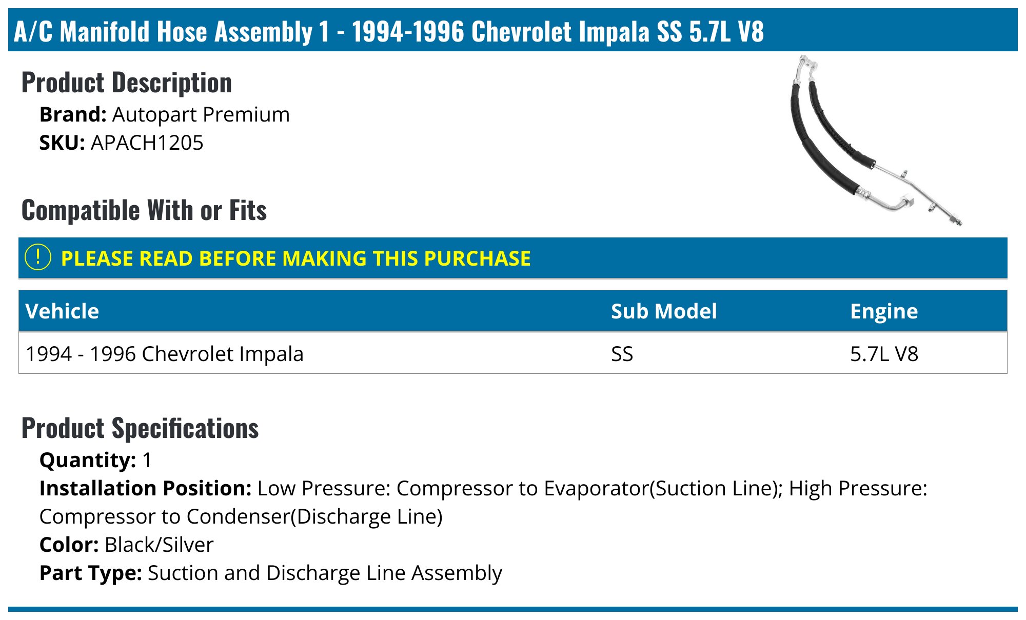 Camaro A/C Manifold Hose Assembly (12-15 3.6L Camaro) - Free Shipping