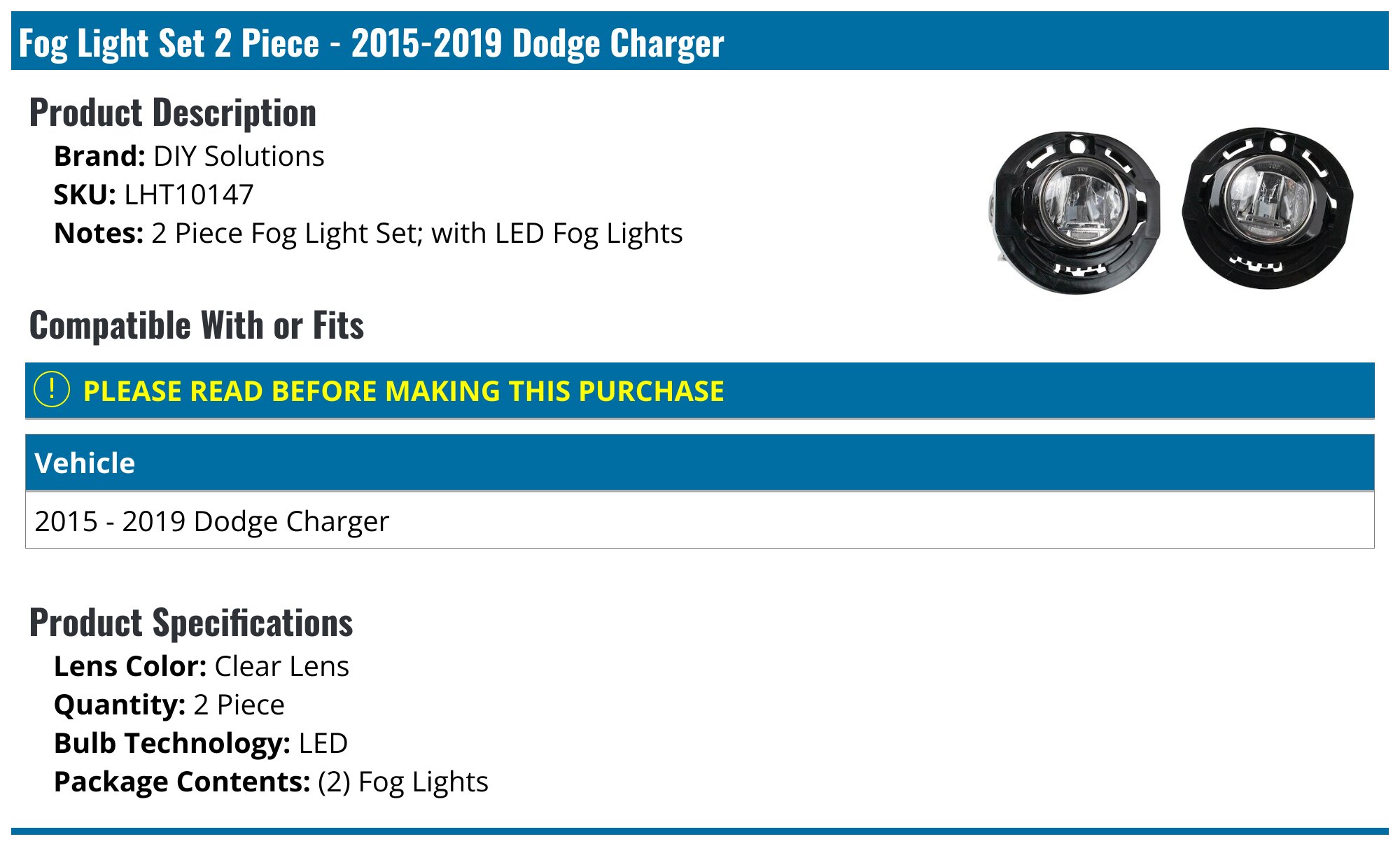 elf bar vape uk For Dodge Charger Fog Light Assembly 2015-2019 Passenger Side LED Type For  CH2593151 | 68214428AB main image 1