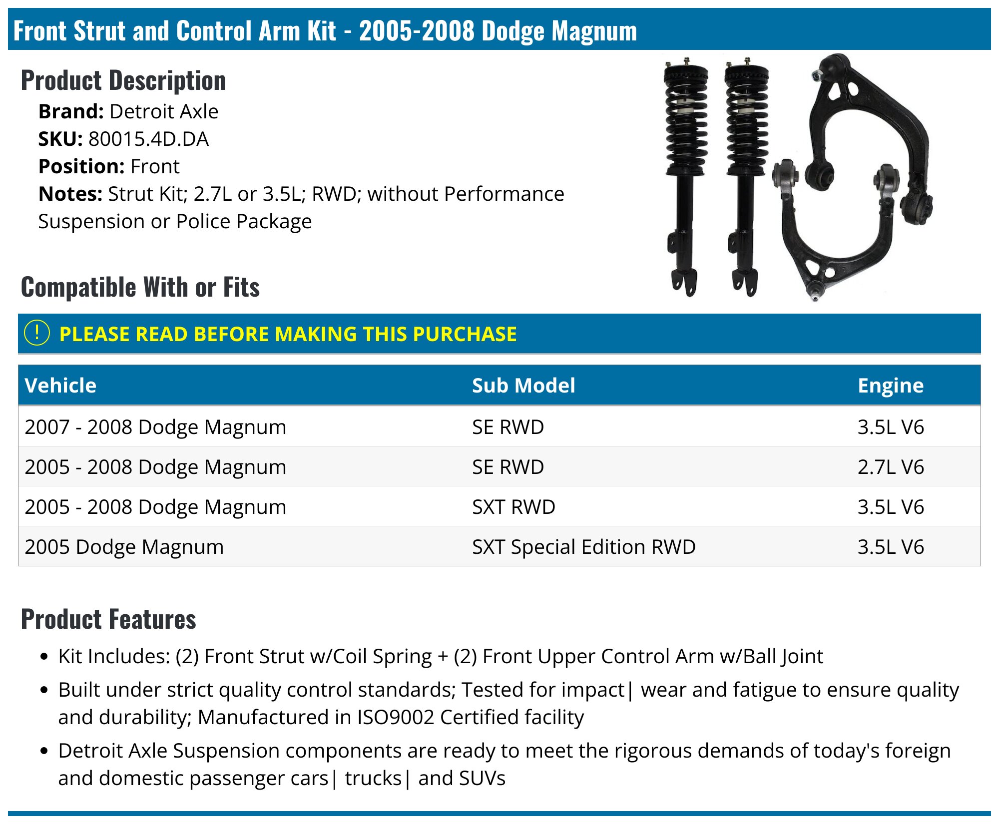 2005-2008 Dodge Magnum Strut Assembly - Detroit Axle 80015.4D.DA ...