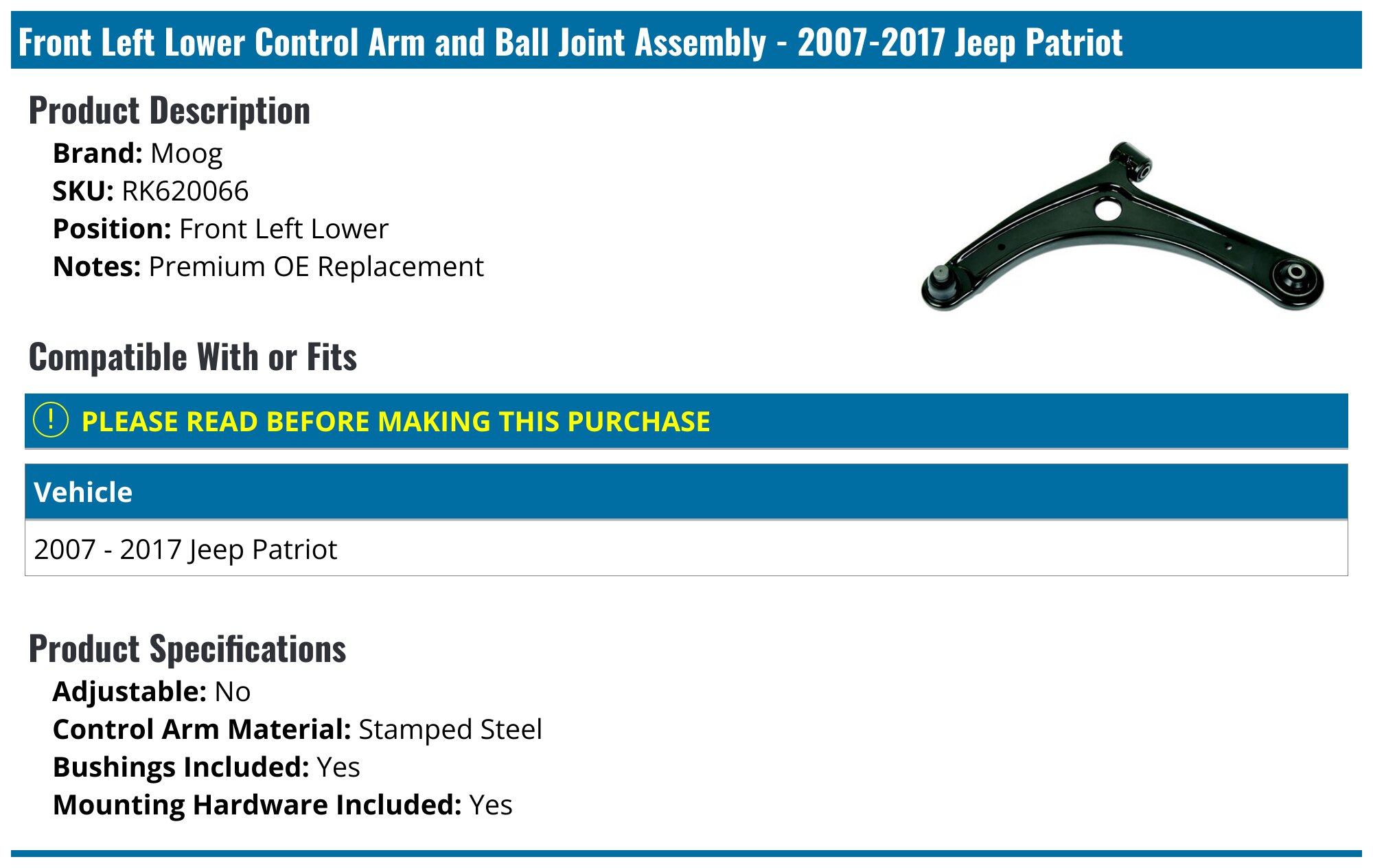 Jeep Patriot Lower Control Arm