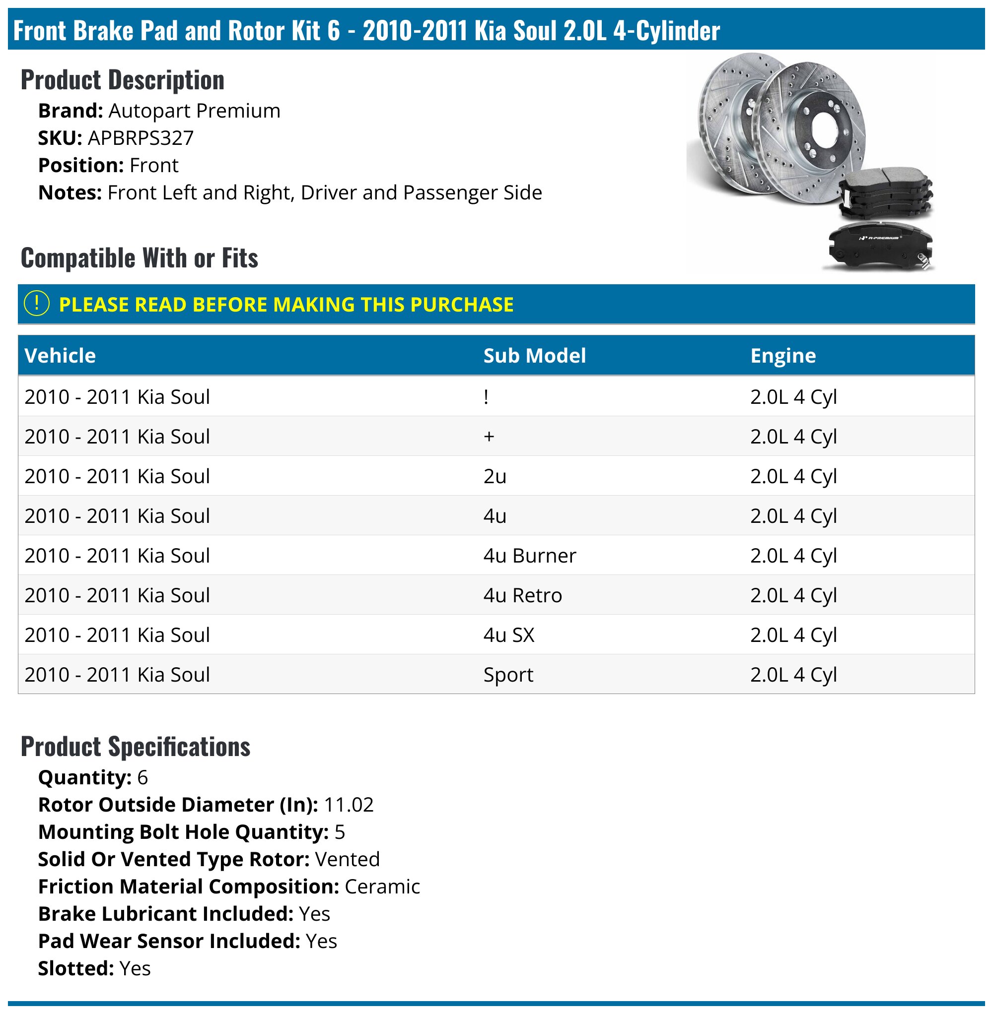 Front Rear Coated Disc Brake Rotors And Ceramic Pads Kit For Kia Soul Front Rear Coated Disc Brake Rotors And Ceramic Pads Kit For Kia Soul