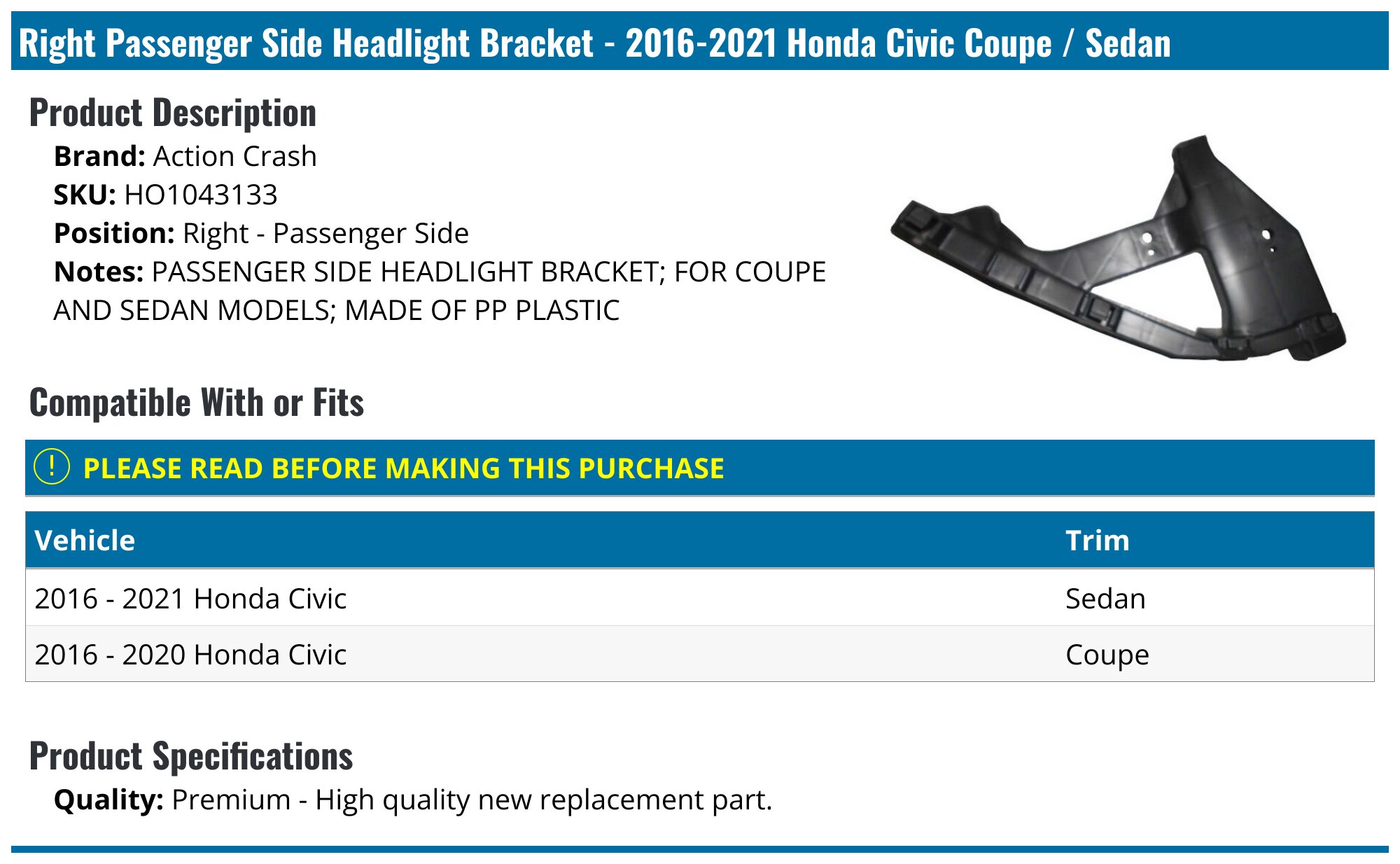 2X Front Headlight Bracket Hold Mount Retainer For Honda CIVIC