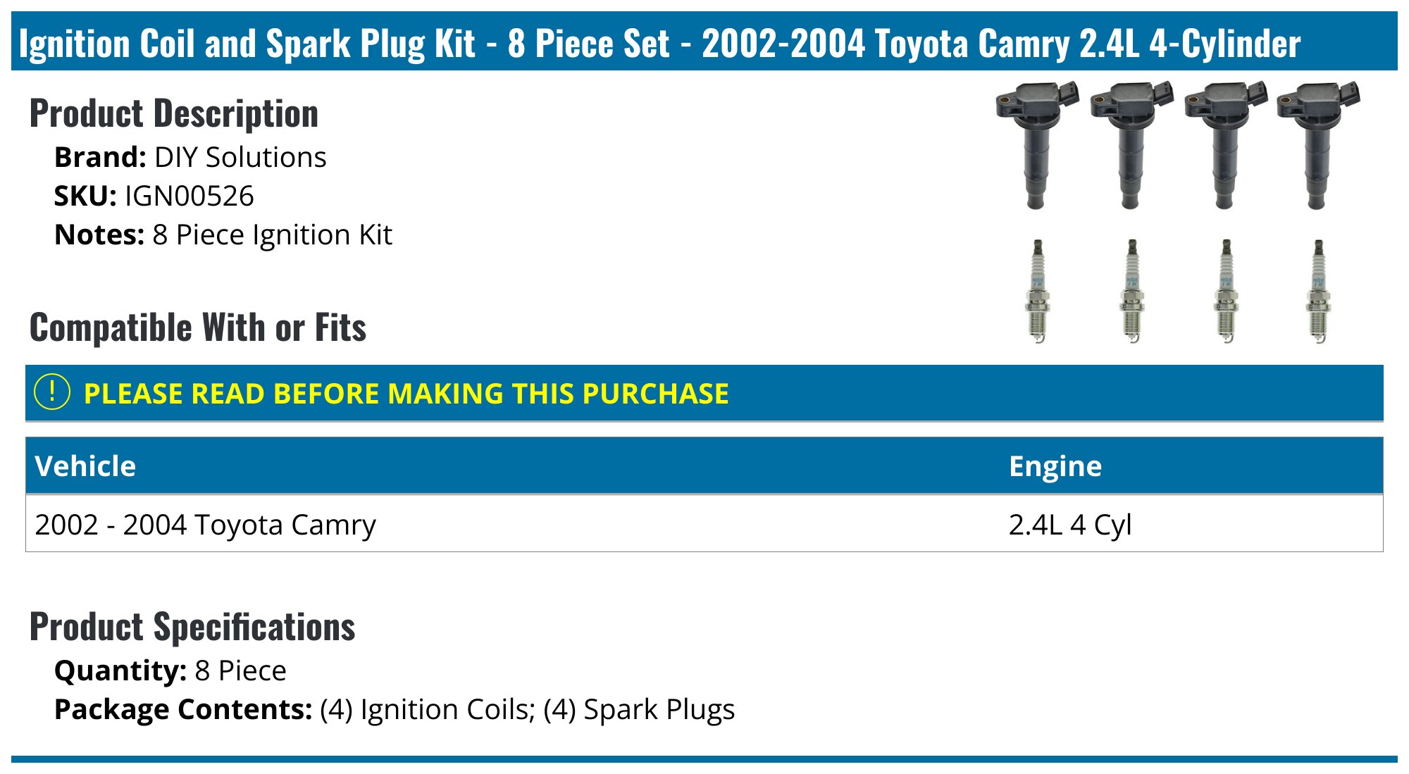 CNPAPC 4 Ignition Coils & Iridium Spark Plug Set For Toyota Camry 2.4L (2002-2011) & More - UF333