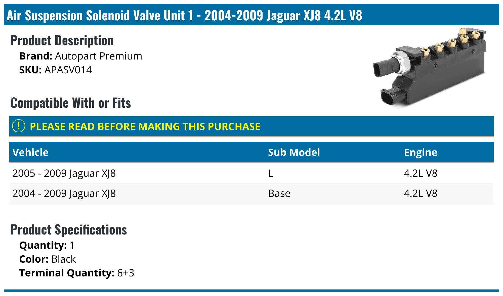 20042009 Jaguar XJ8 Air Suspension Solenoid Valve Unit Autopart