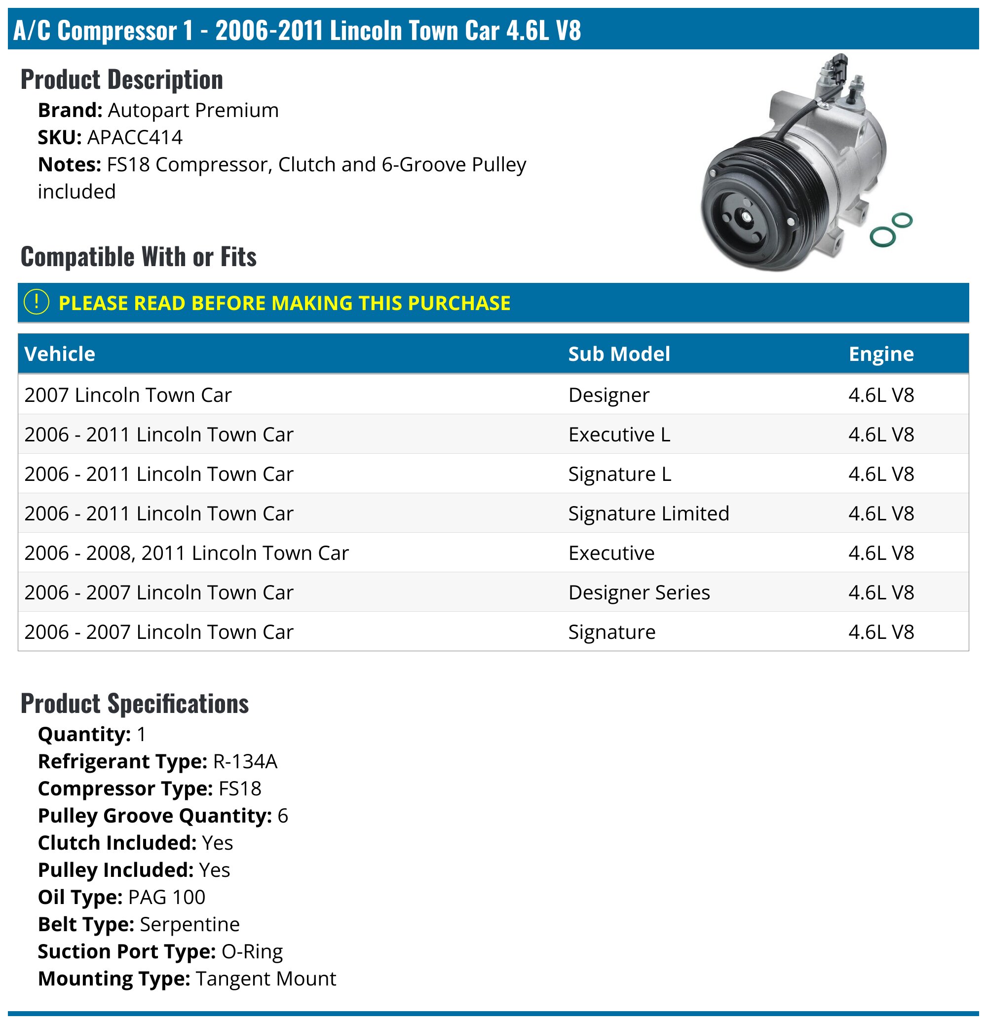 Air Conditioner AC Compressor For FORD CROWN