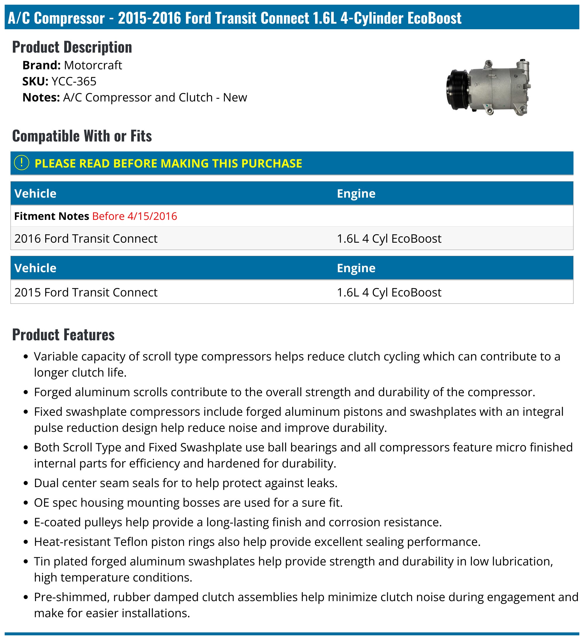 A/C Compressors & Clutches for 2013 Ford Transit Connect for sale