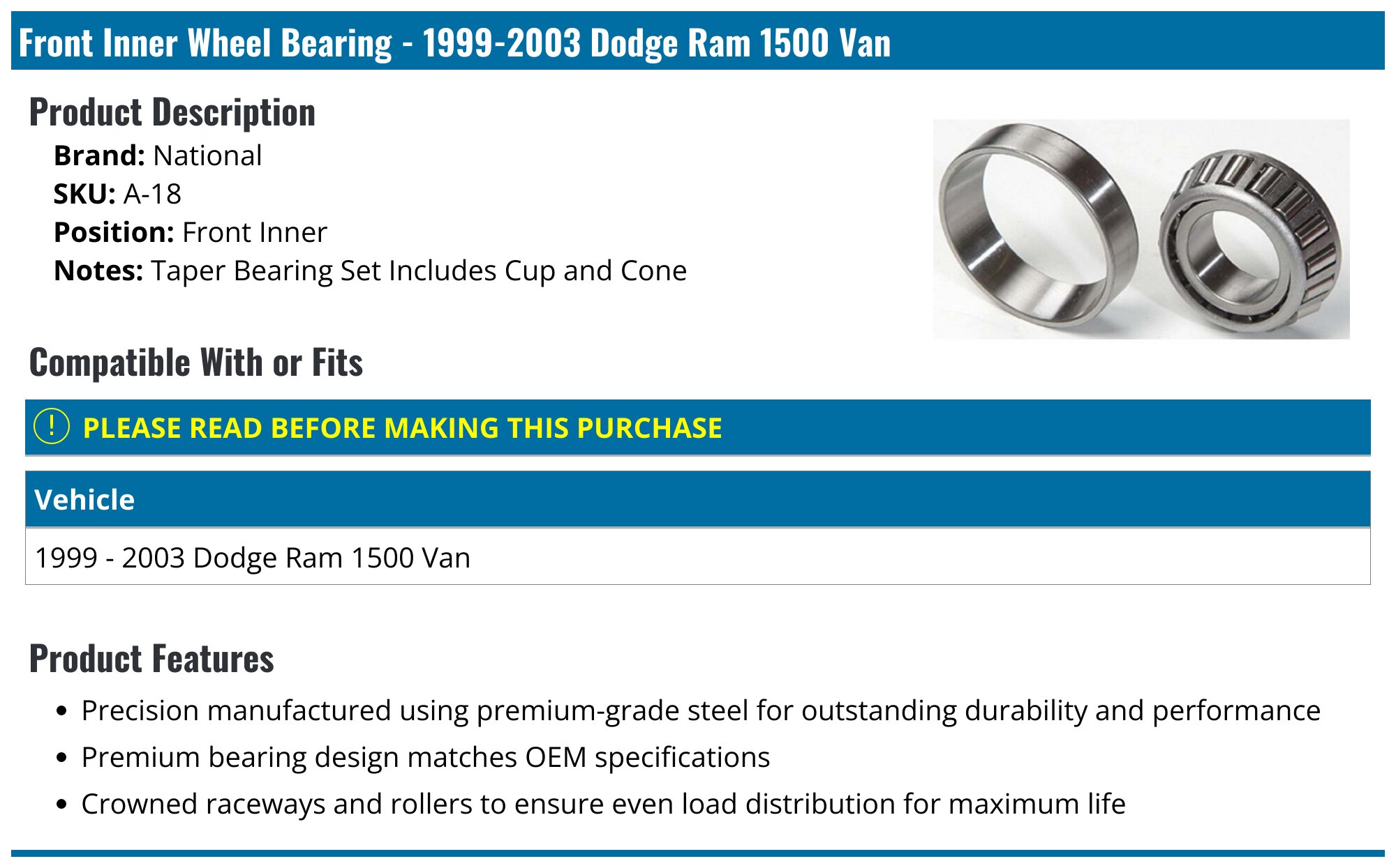 Wheel Bearings And Seals - 2003 Dodge Ram 1500 | O'Reilly Auto Parts - Foto 3