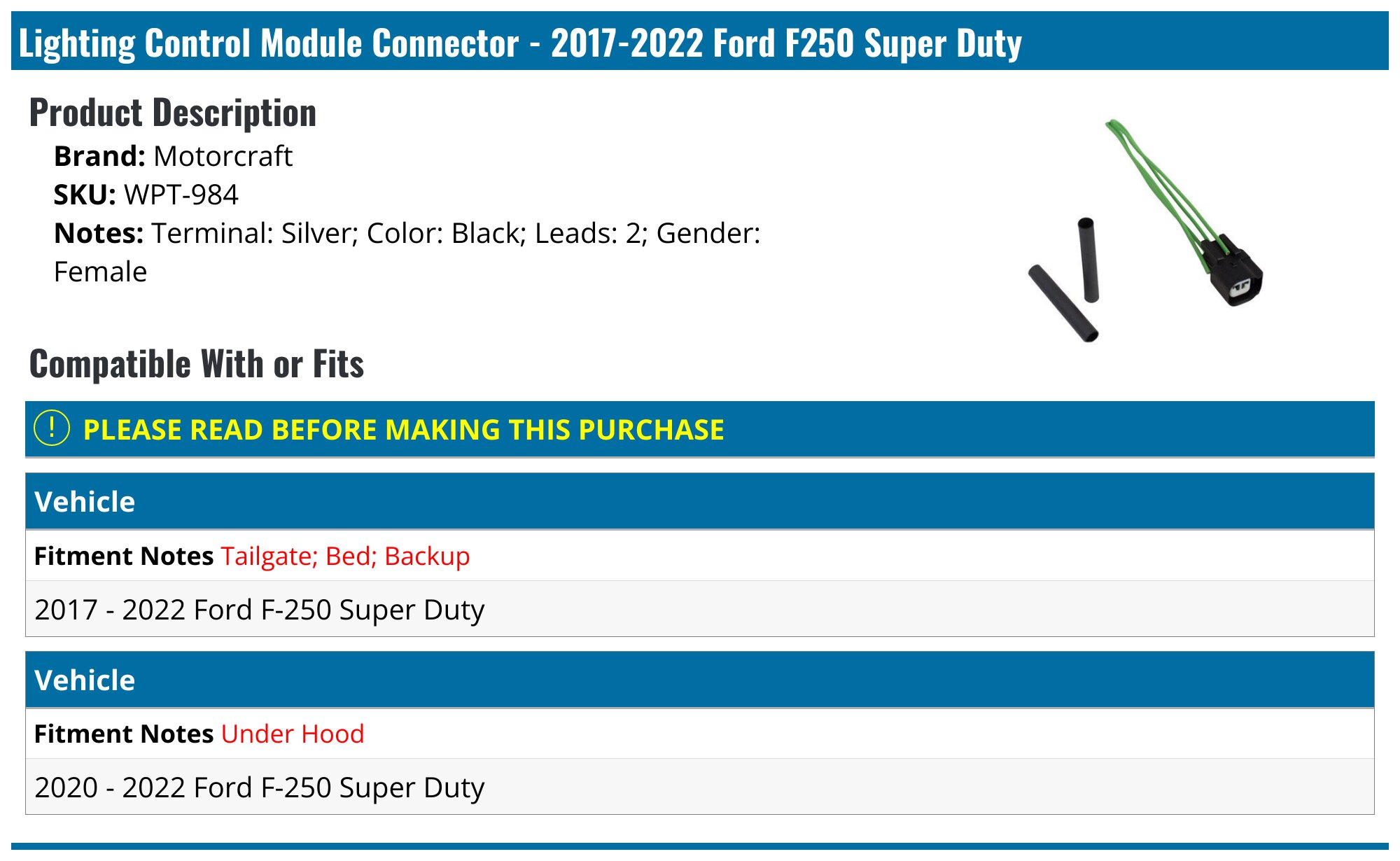 2017-2022 Ford F250 Super Duty Lighting Control Module Connector ...