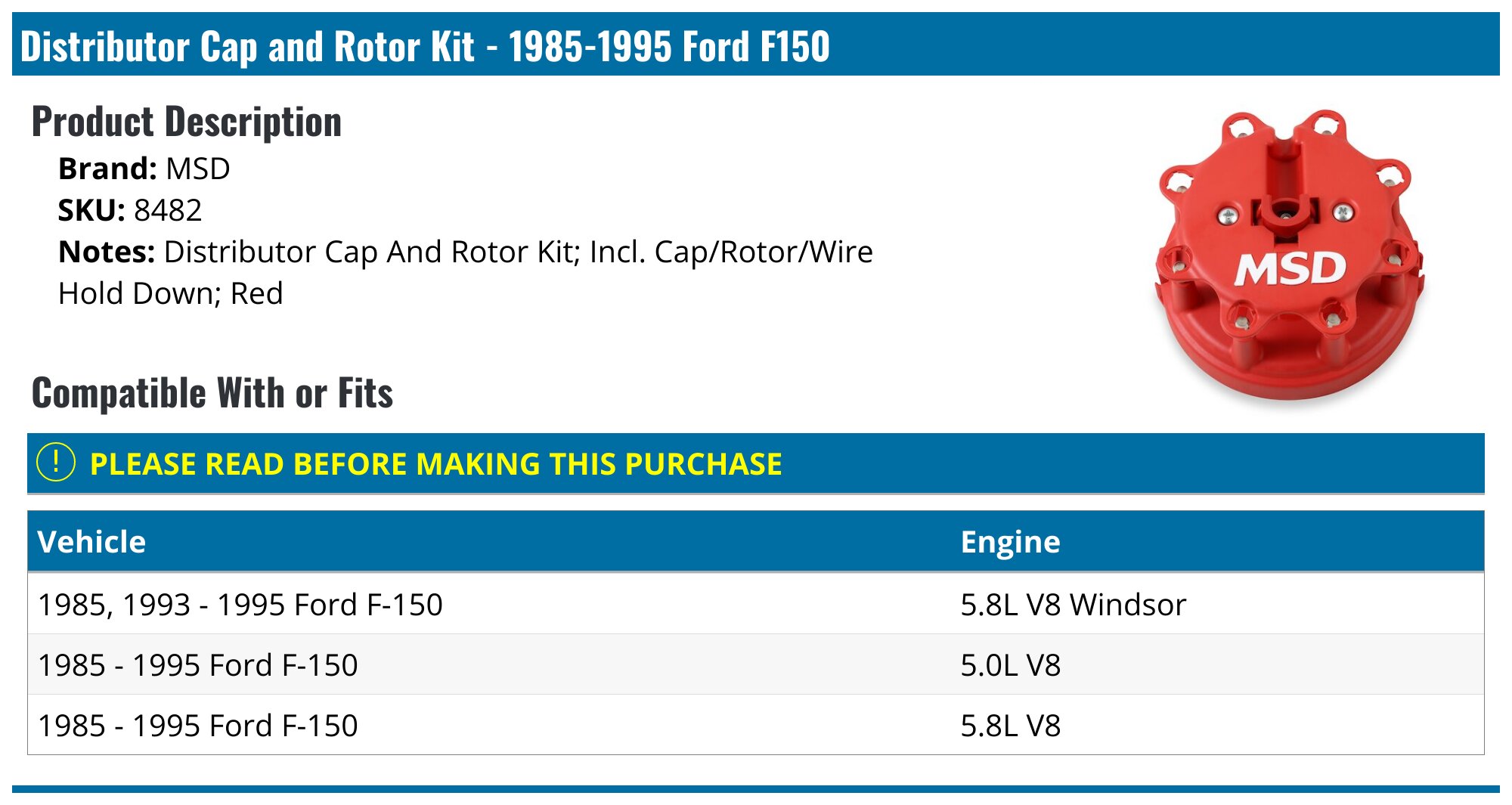 New Distributor Cap & Rotor For FORD MERCURY LINCOLN 1976-1996 5.0