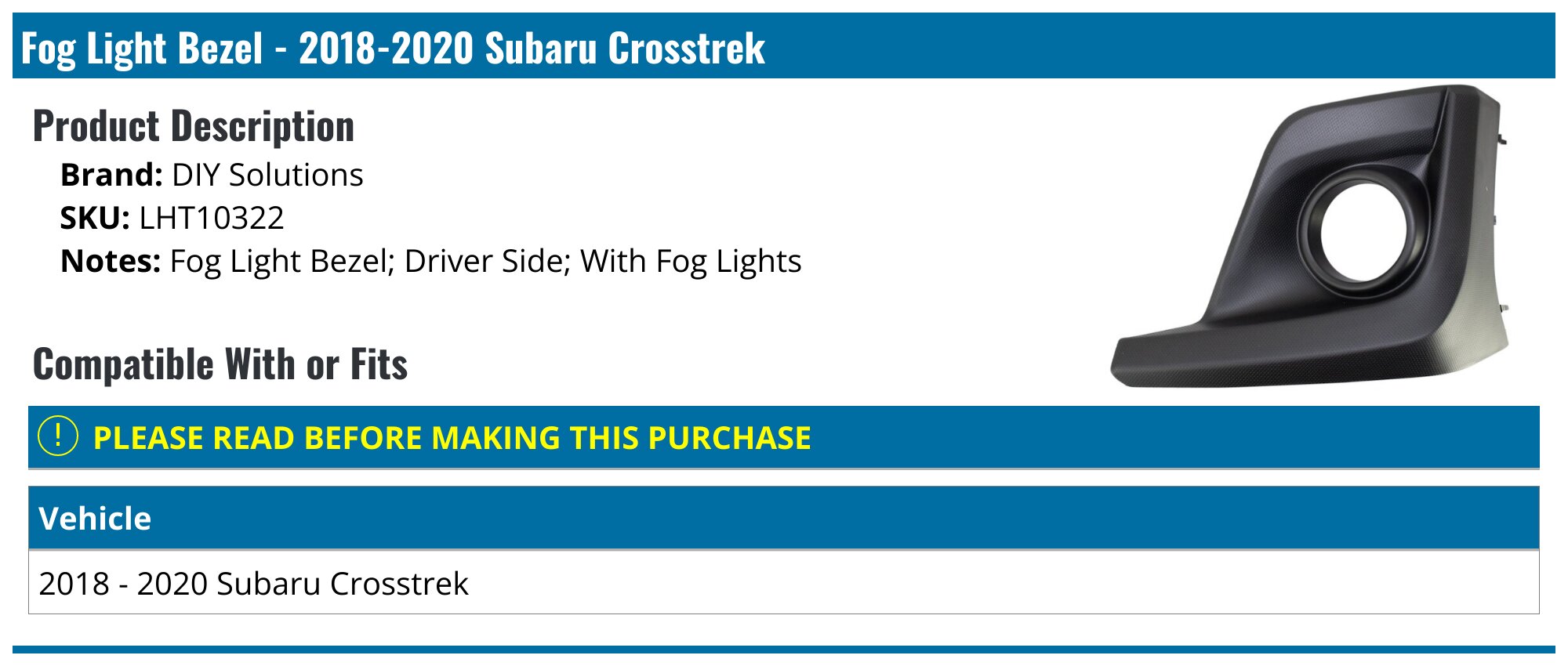 2020 Subaru Crosstrek Fog Light Bezel