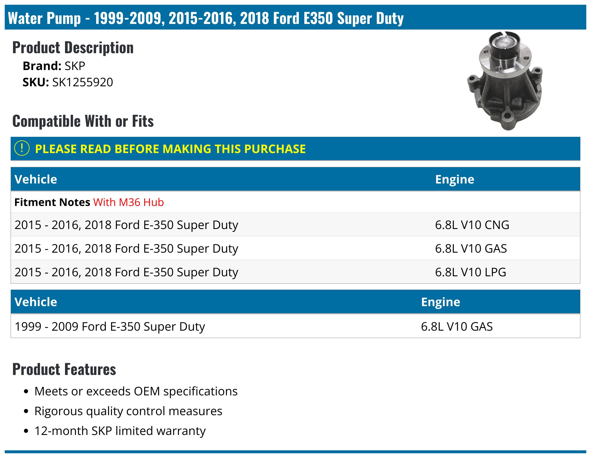 Water Pumps for 2006 Ford F-350 Super Duty for sale