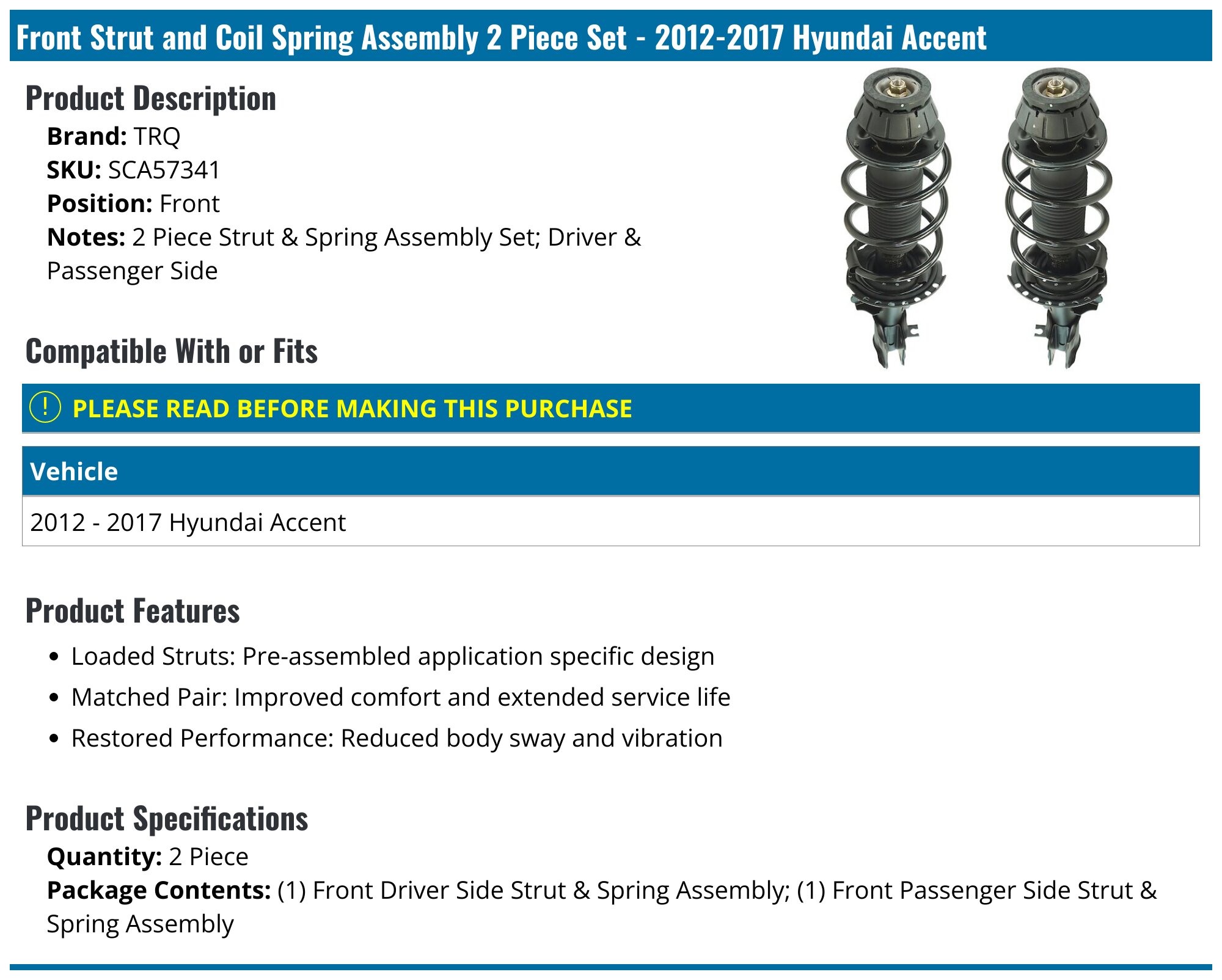 Loaded Struts with Coil Spring Assembly Automotive Replacement Strut