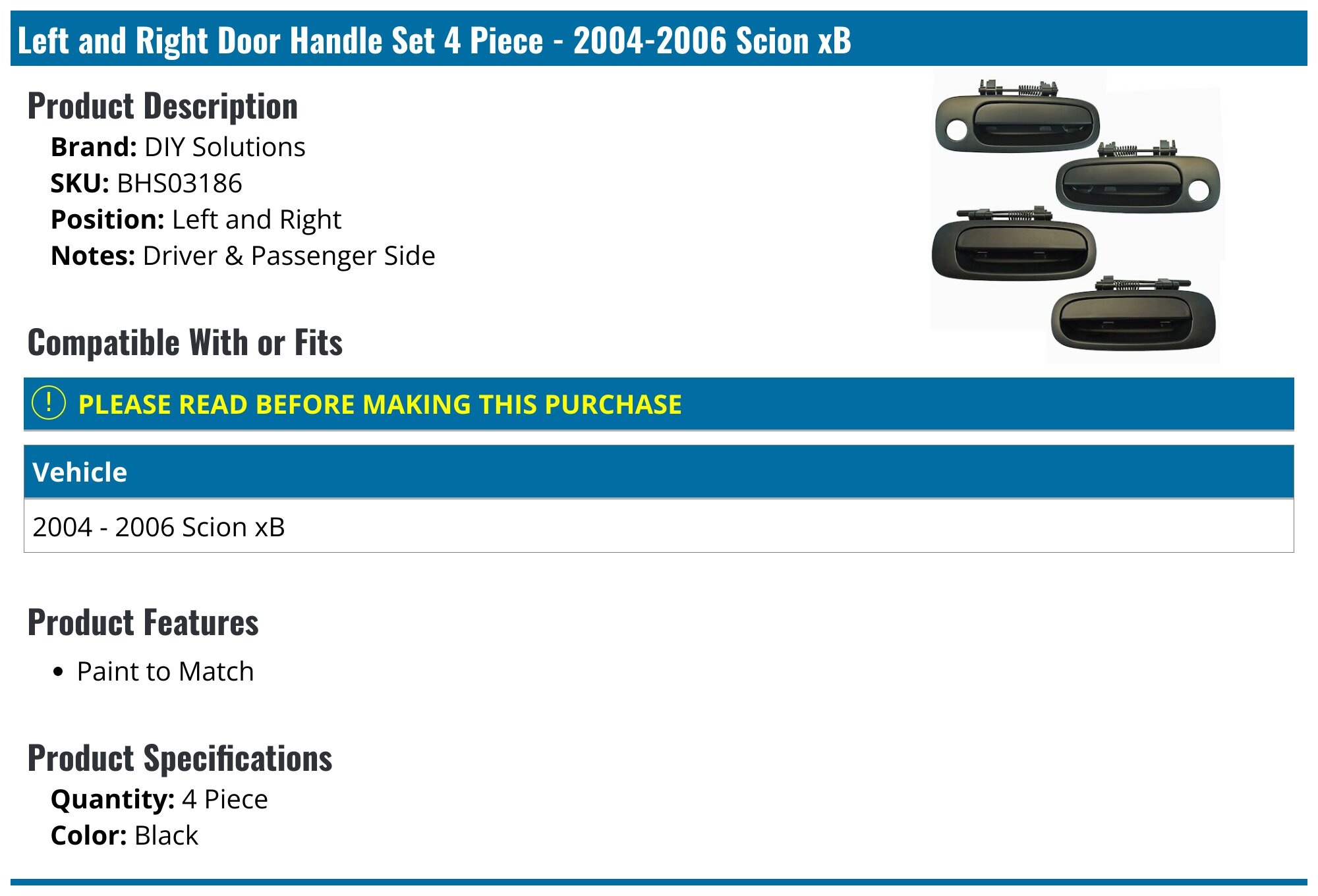 Evan-Fischer Exterior Door Handles For 2004-2006 Scion XB – Front Left & Right Primed (Set Of 2)
