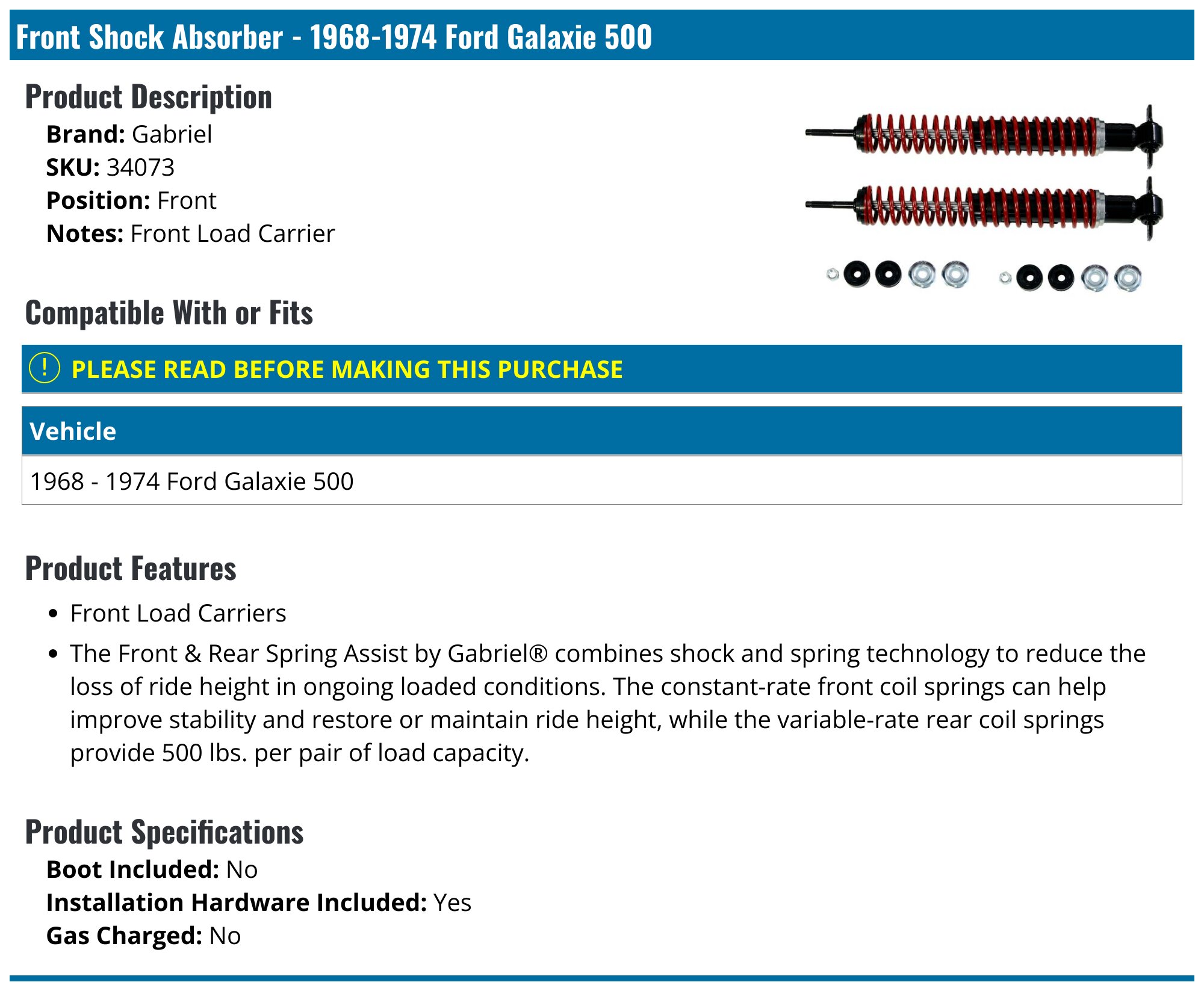 34073 1968-1974 Ford Galaxie 500 Shock Absorber - Gabriel 34073 - Front ...
