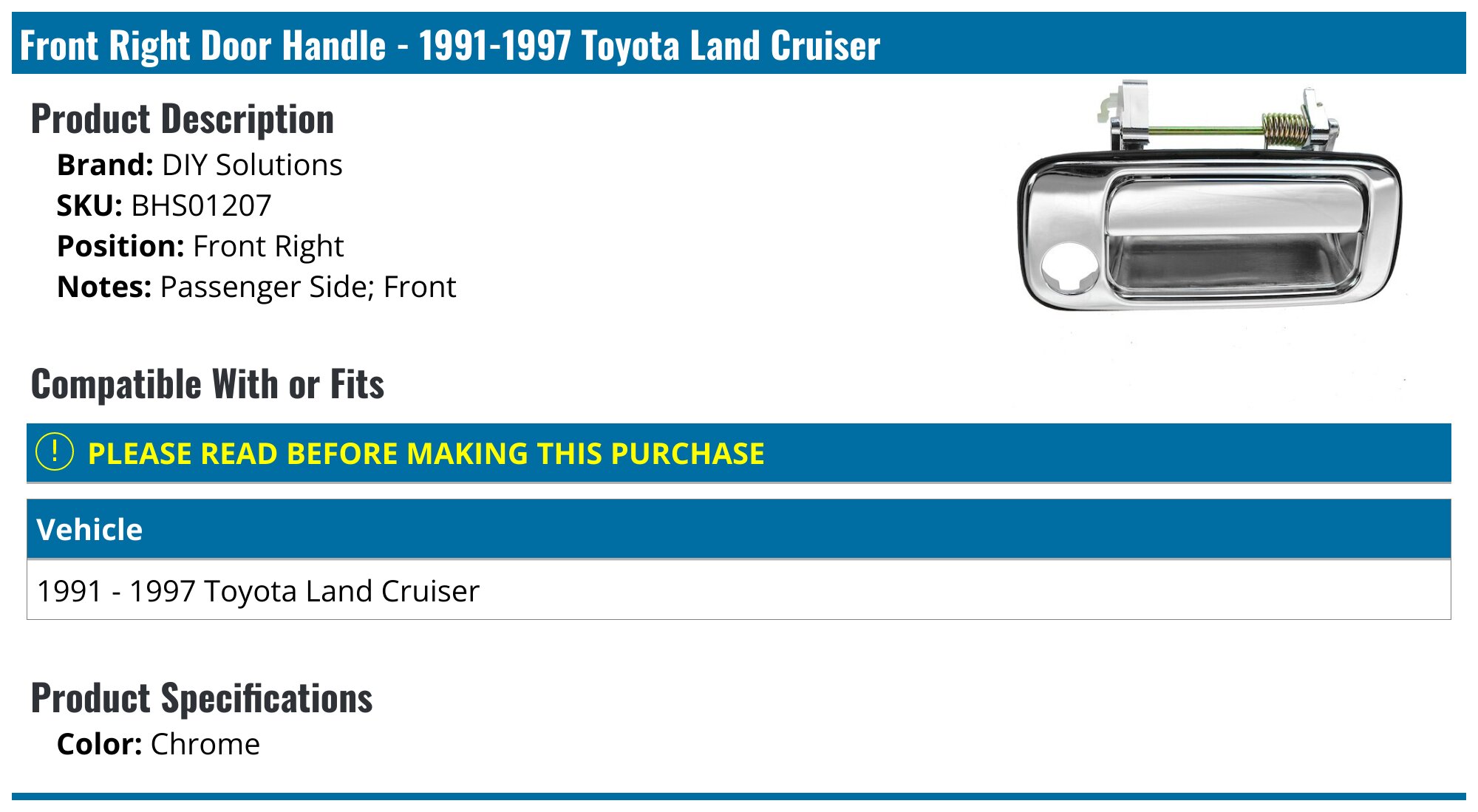 1998-2002 Toyota Land Cruiser Door Handle - Replacement AP REPL462133 1998-2002 Toyota Land Cruiser Door Handle - Replacement AP REPL462133