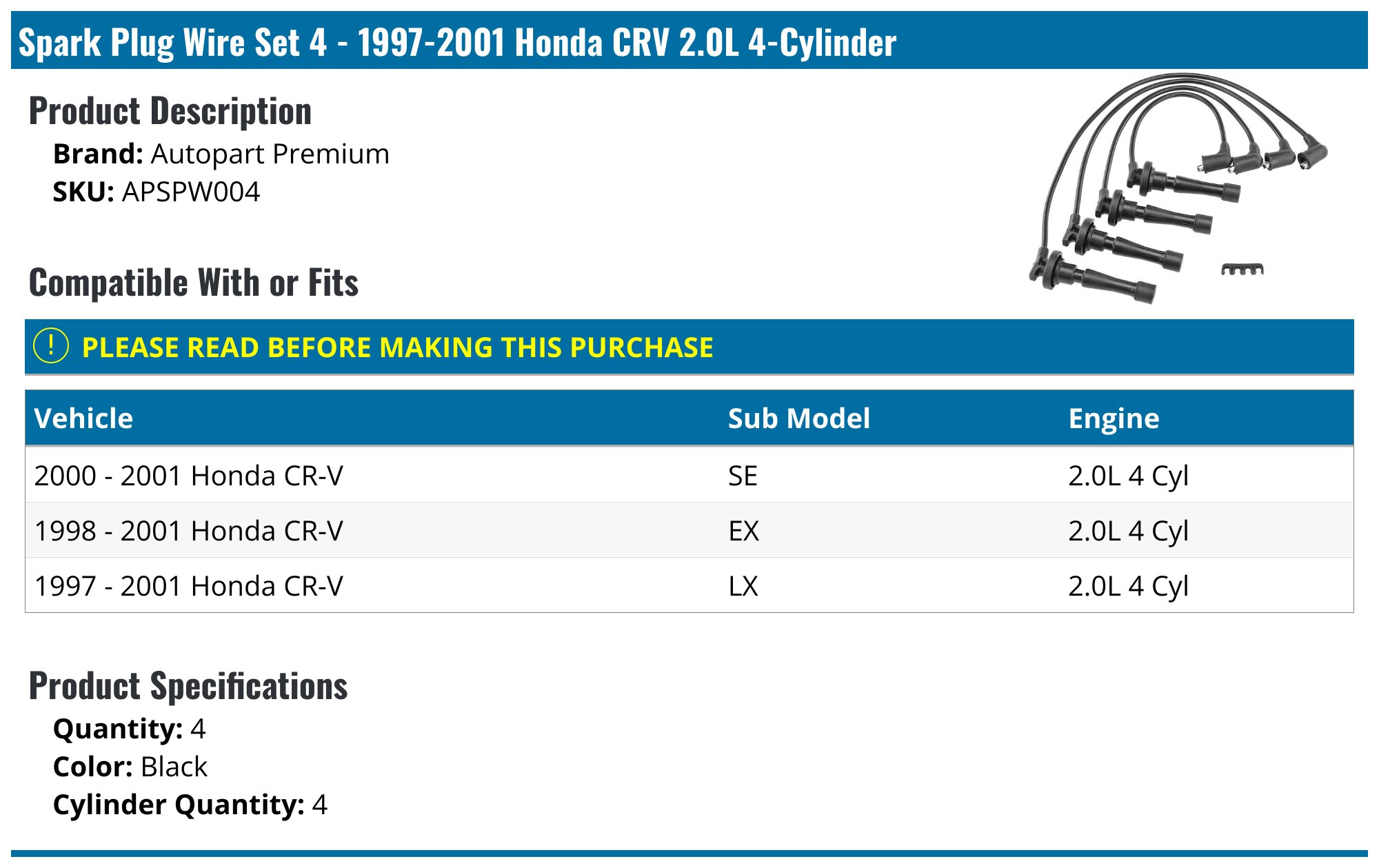 NGK V-Power Spark Plugs Set Of 4 – For Honda CR-V 2.0L 1999-2001 – Direct Fit OEM Replacement