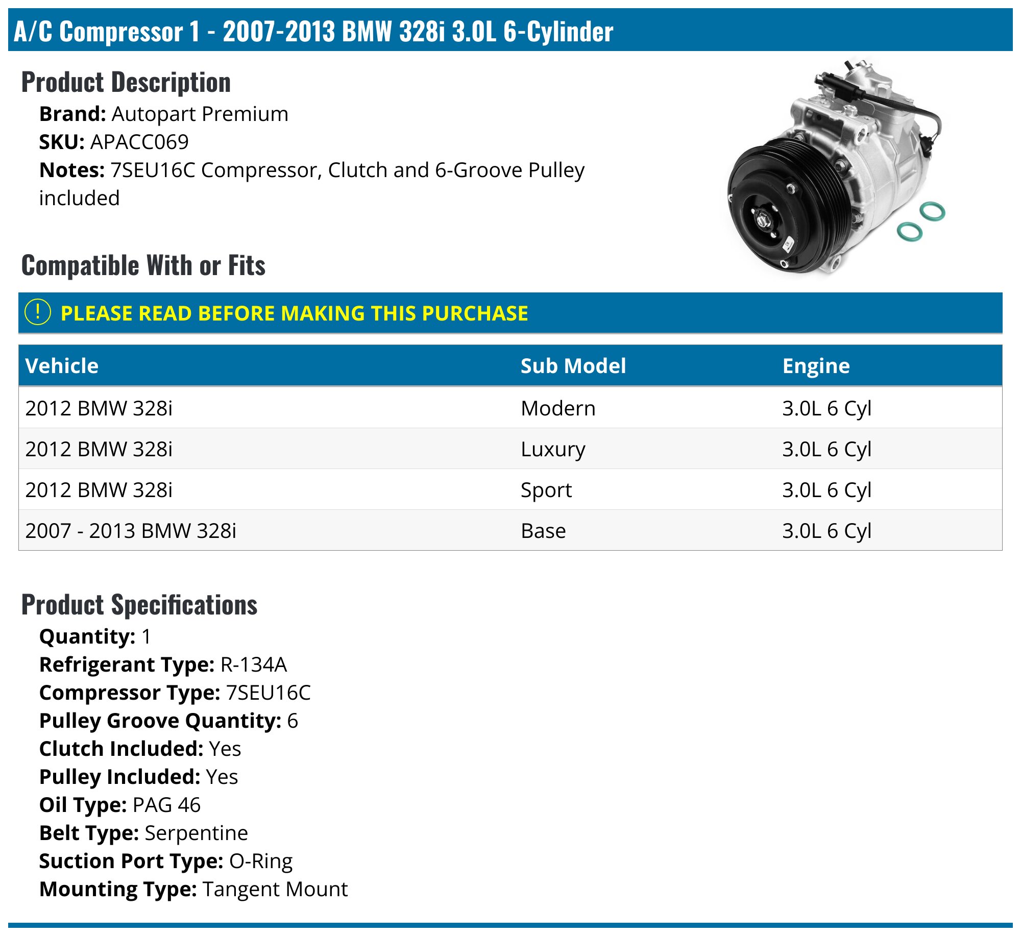 Ac Compressor Air Conditioner With Clutch For BMW X5 228i 320i 328i Compresseur à Air - Foto 12