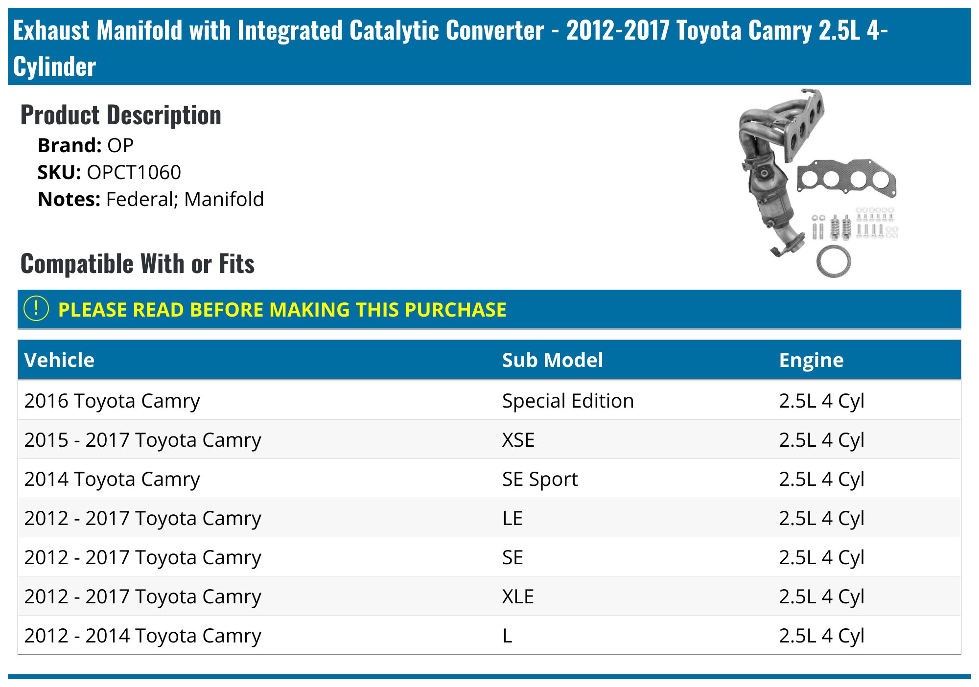 PULCHERFLOW Catalytic Converter Compatible with 2012 2013 2014