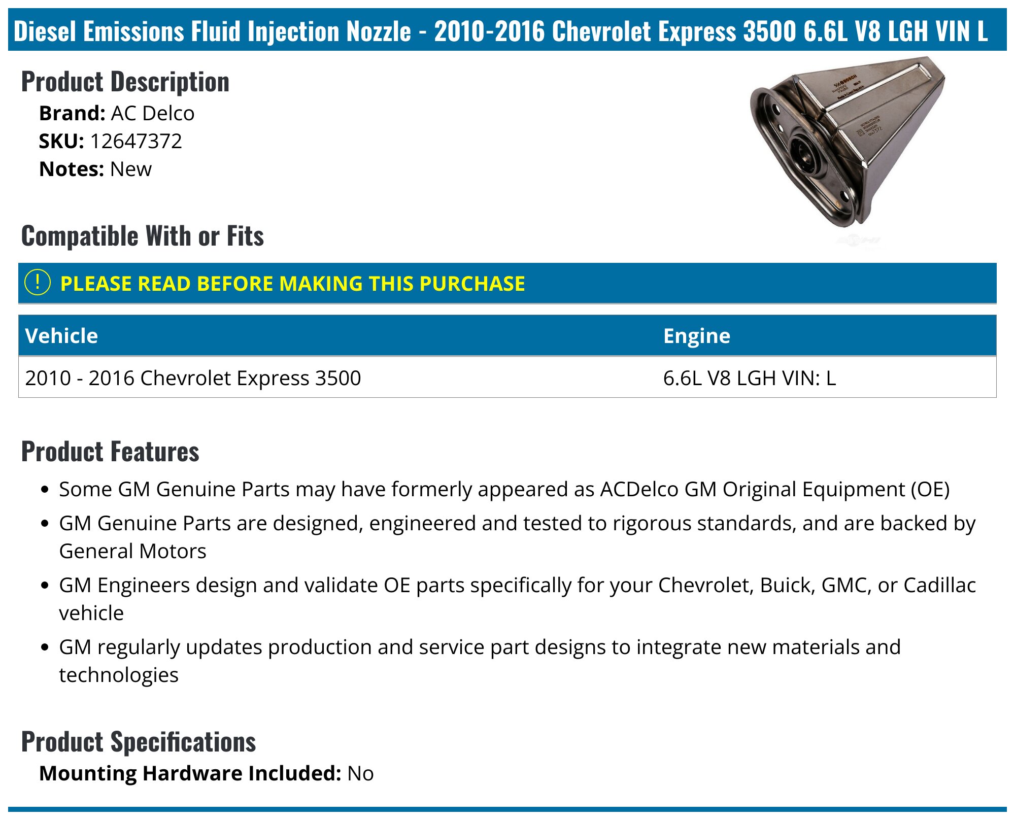 2010-2016 Chevrolet Express 3500 Diesel Emissions Fluid Injection ...