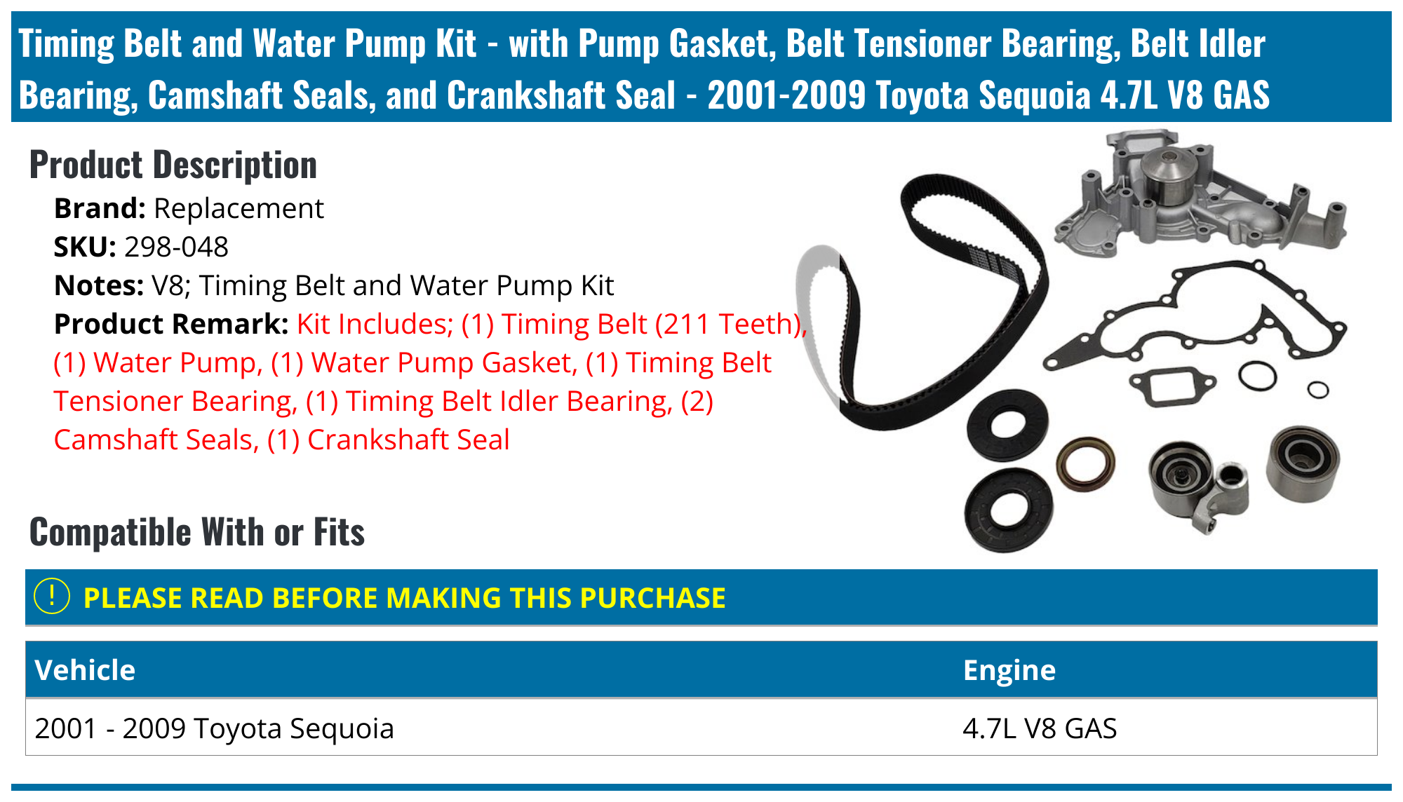 20012009 Toyota Sequoia Timing Belt Replacement 298048