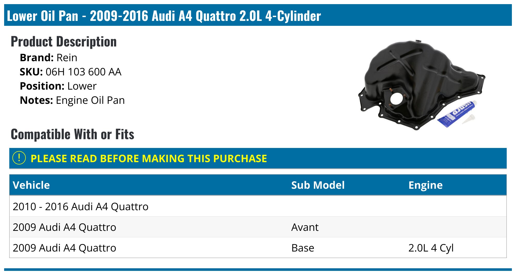 URO Parts Engine Oil Pan | 06C103604C