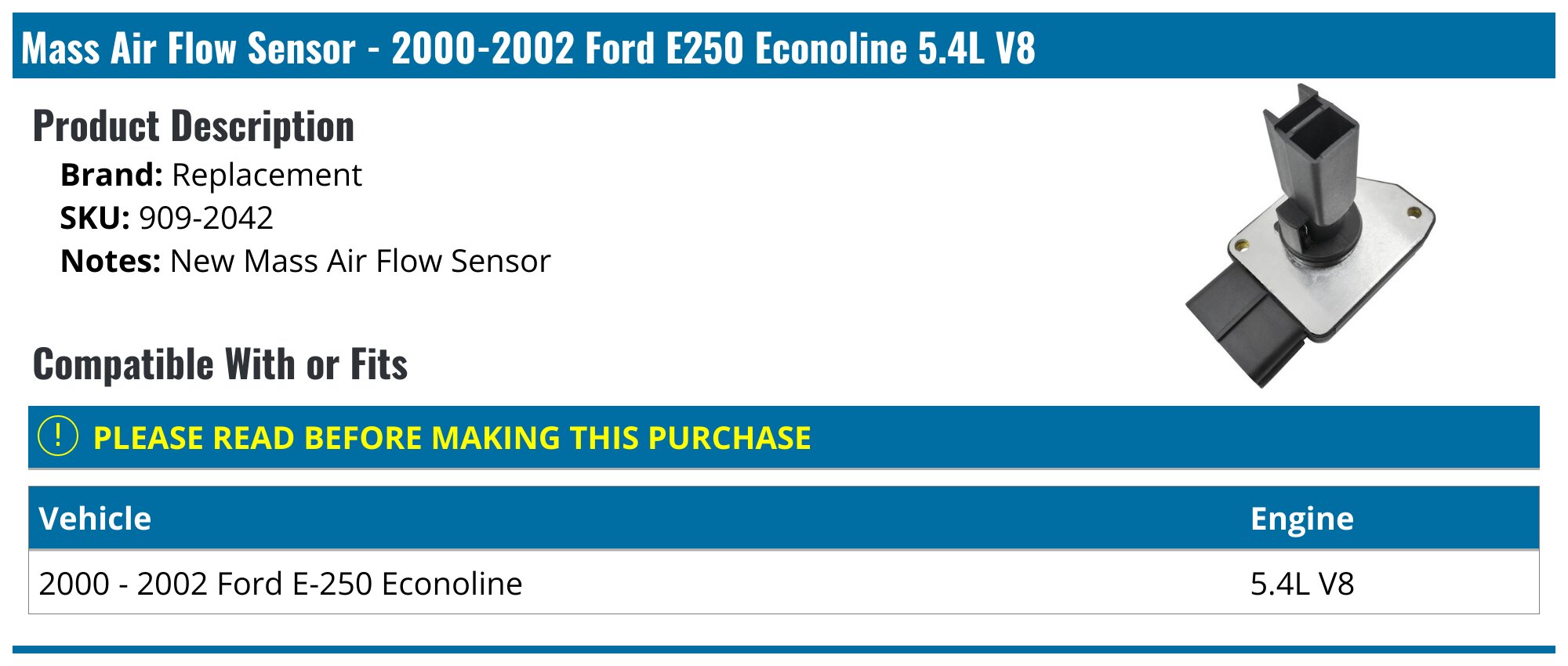 Mass Air Flow Sensor - Compatible with 1997 - 2001 Toyota Camry 3.0L V6