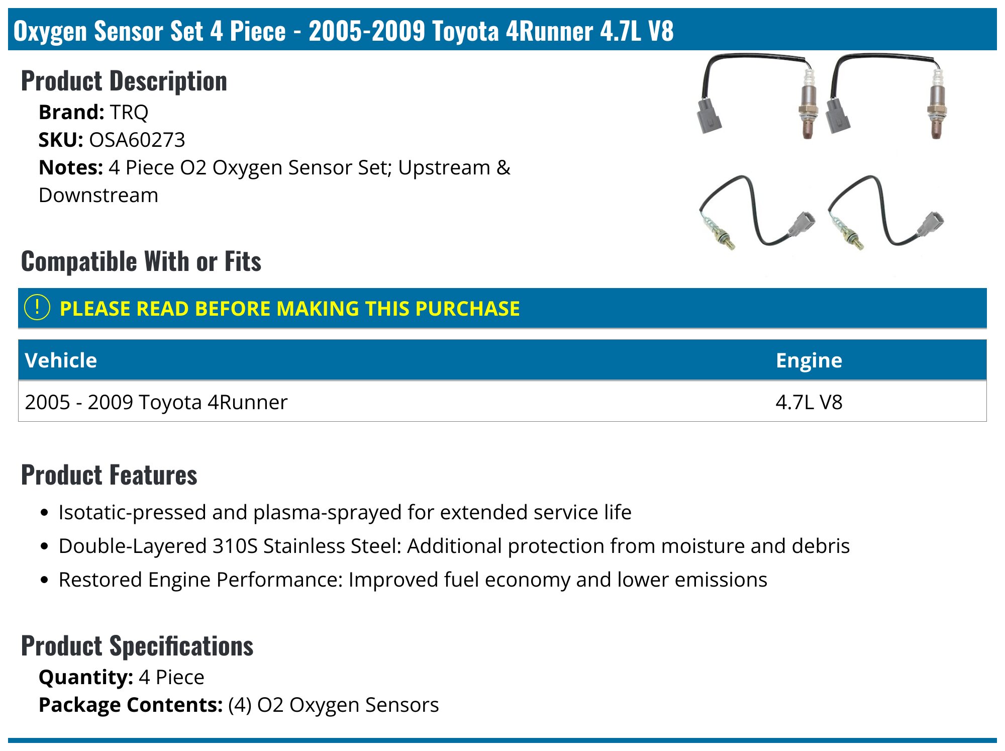 Oxygen Sensors for 2002 for Toyota 4Runner for sale