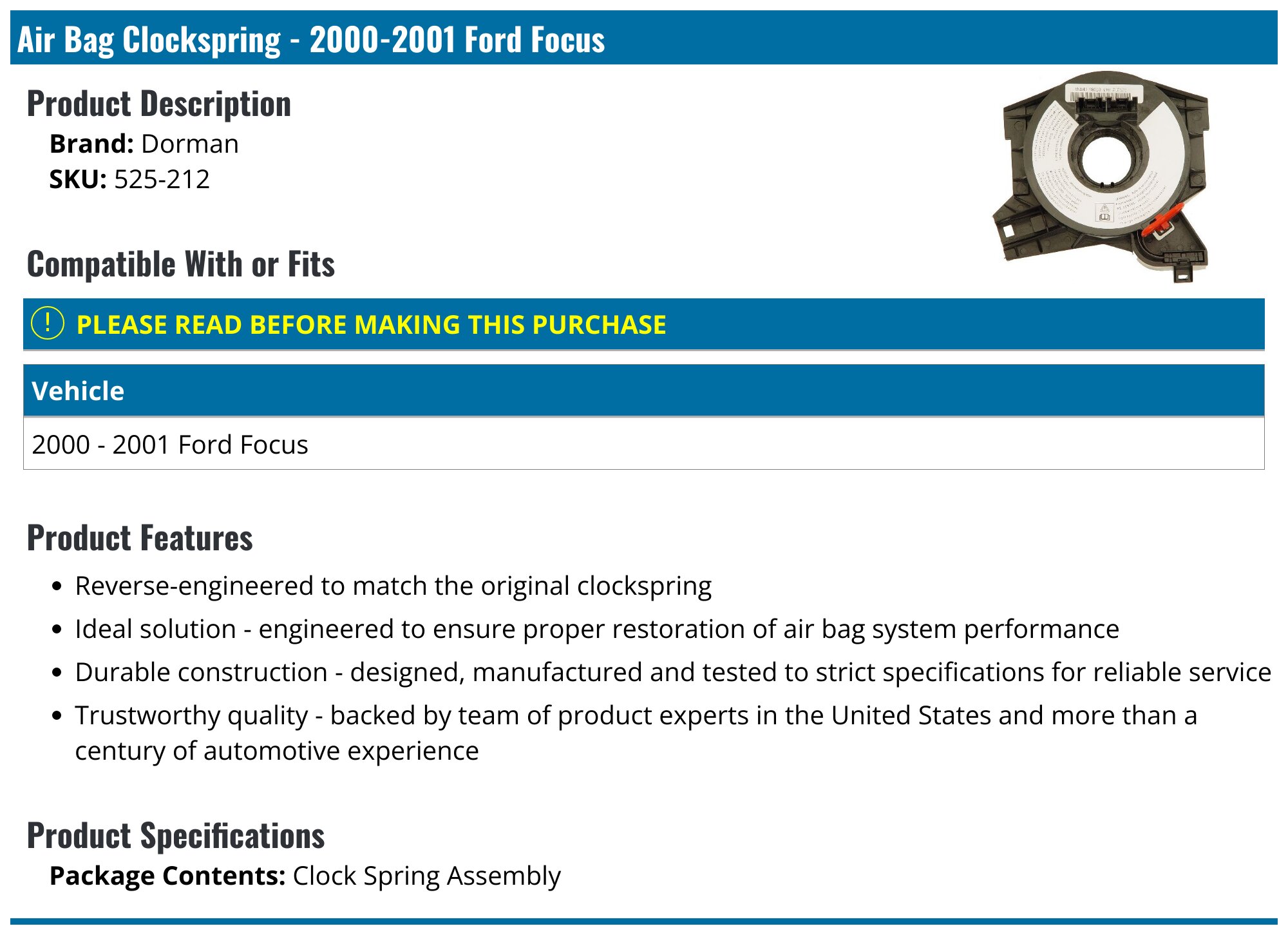 OEM Airbag Clock Spring Plug Connector For 2015-2019 Ford Focus - Driver Side-503649