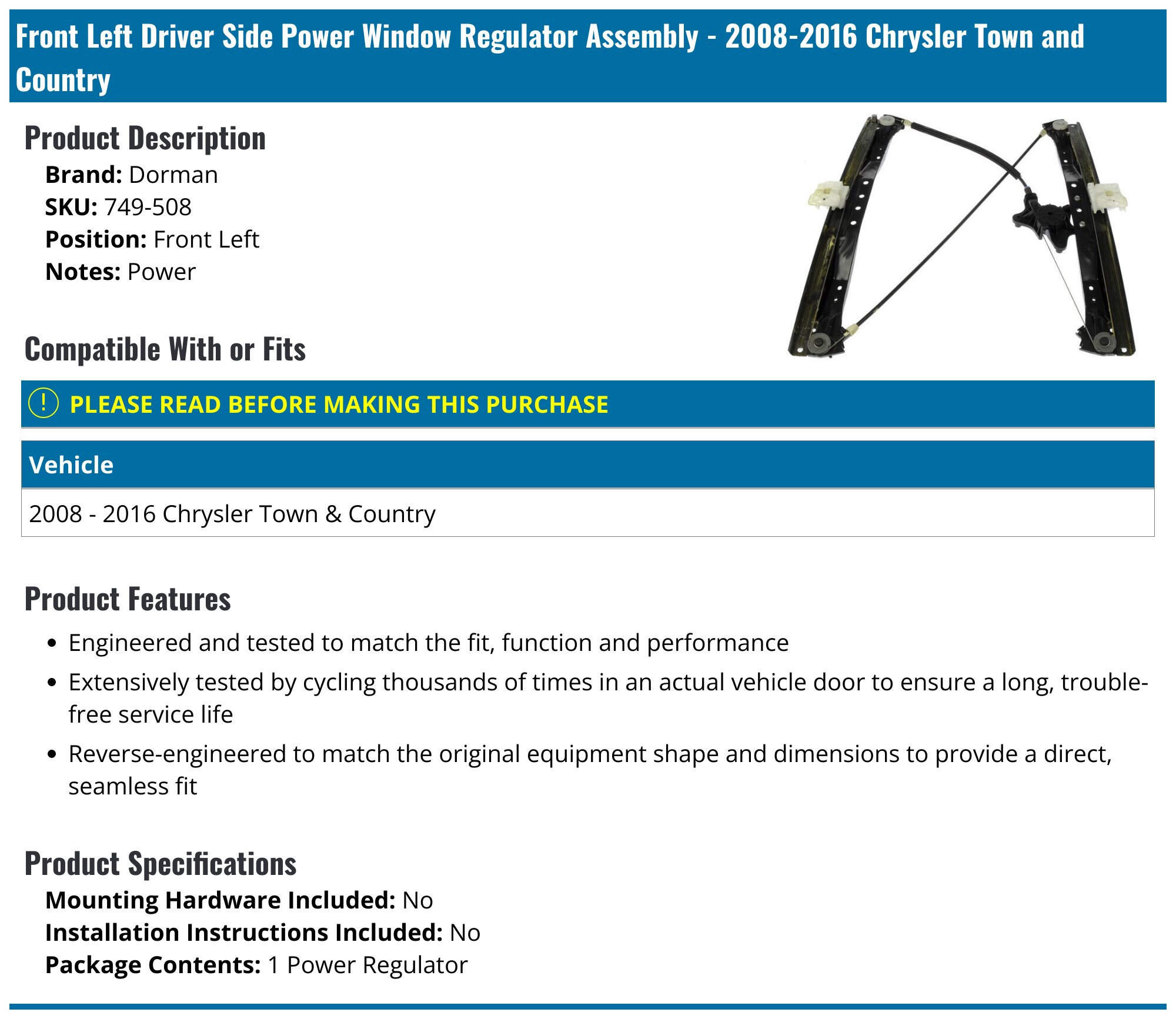 Window Motor 2005 Chrysler Town And Country