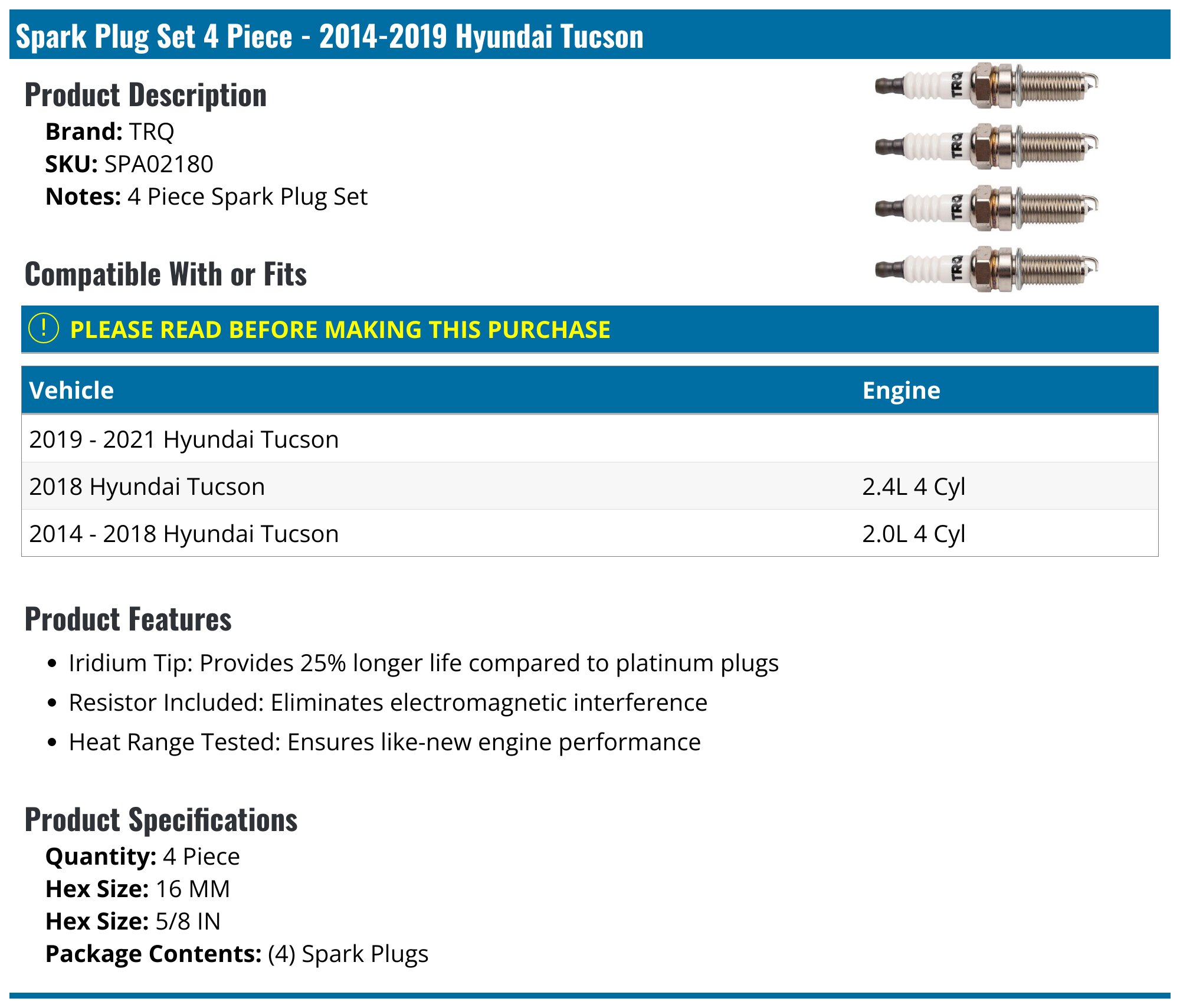 Denso 3458 Iridium Long-Life Spark Plug Set Of 4 For Hyundai Tucson 2009-2014
