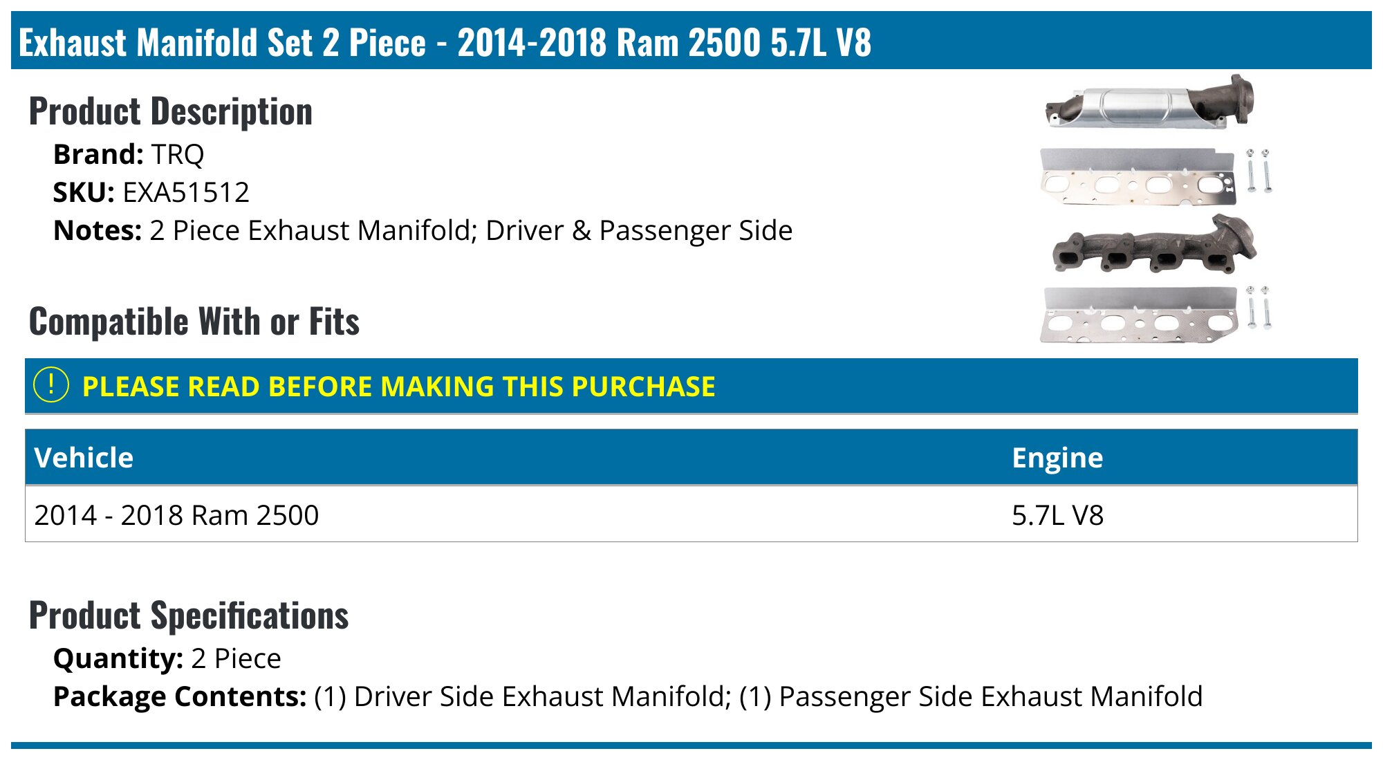 2014 2018 Ram 2500 Exhaust Manifold TRQ EXA51512 PartsGeek 2014-2018-ram-2500-exhaust-manifold-trq-exa51512-partsgeek