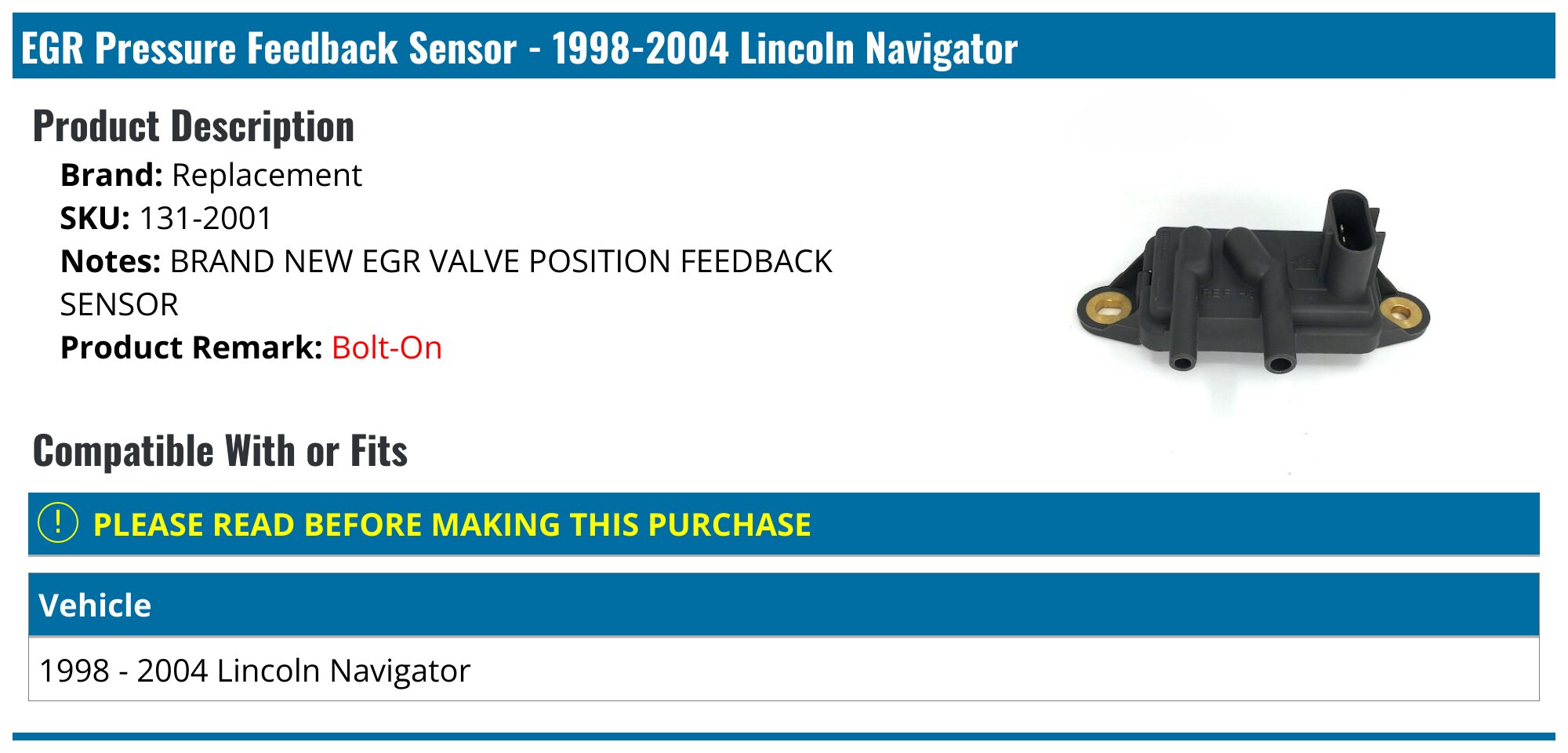 19982004 Lincoln Navigator EGR Pressure Feedback Sensor Replacement