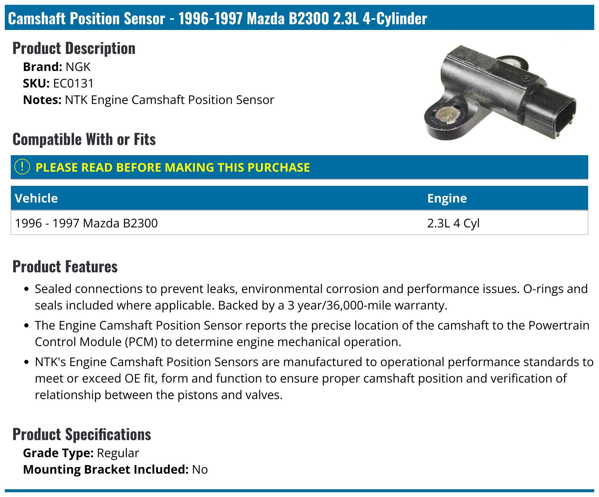New Engine Camshaft Position Sensor for Mazda 3 6 CX-7 L4 2.3L L3K918230A