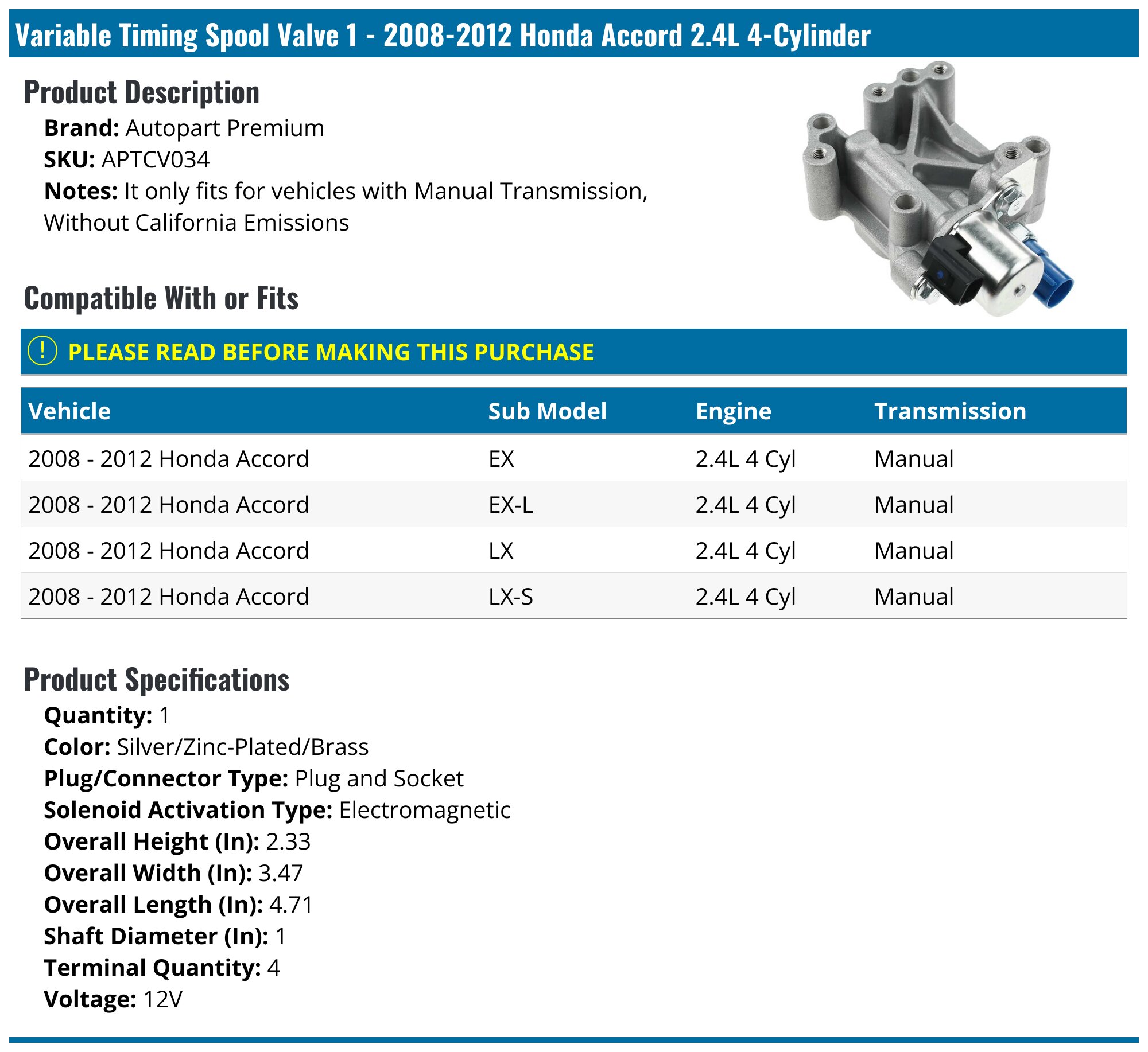 Replacement - Variable Valve Timing VVT Solenoid (Spool Valve) - 2002