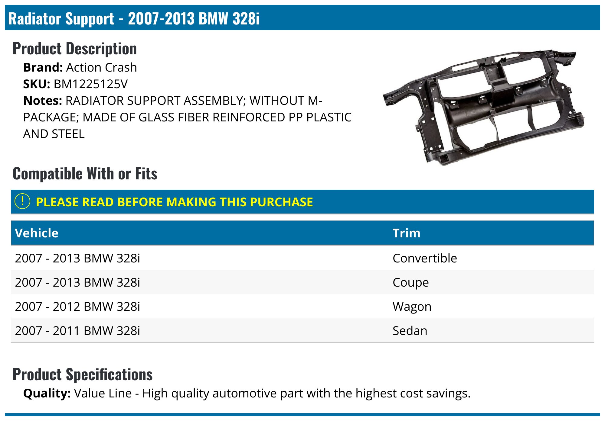 Front Engine Lower Cover For 2007-2013 BMW 3 Series Coupe W/ M-Pkg – AWD/RWD 3.0L