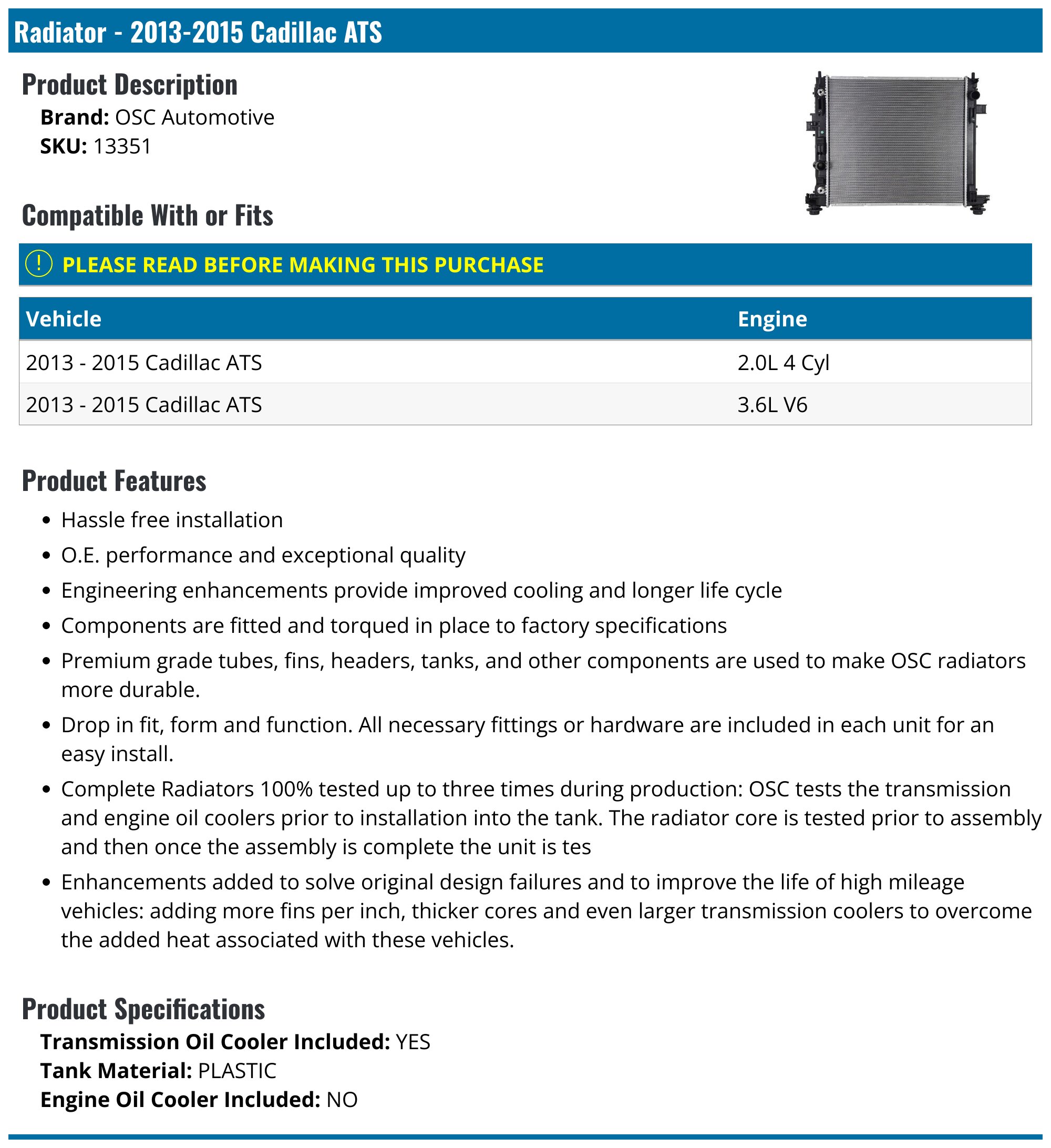 Cadillac ATS Radiator - Auto Radiators - Denso Autopart Premium ...