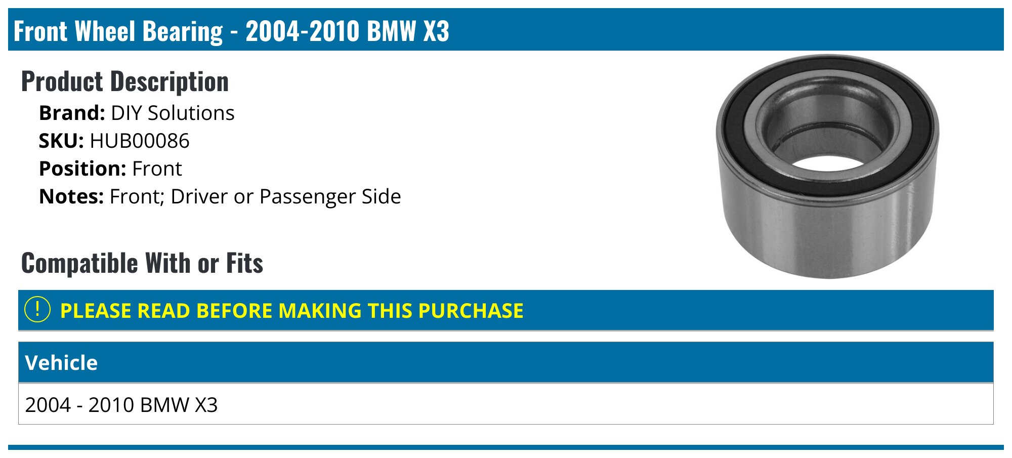 Rear Wheel Hub Repair Kit - 2004-2010 BMW X3 - DuraGo 18110-07689622