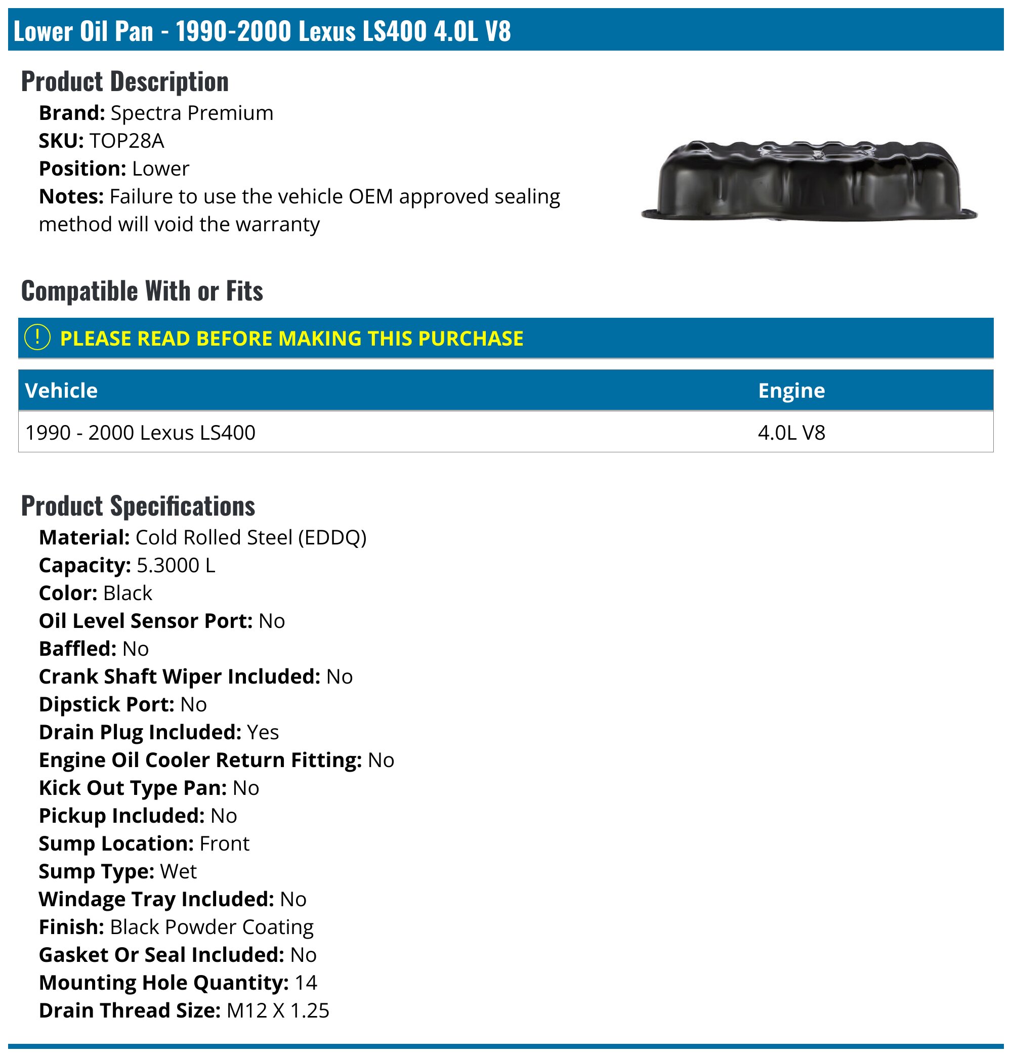 Spectra Premium TOP28A Engine Oil Pan Cross Reference-640518