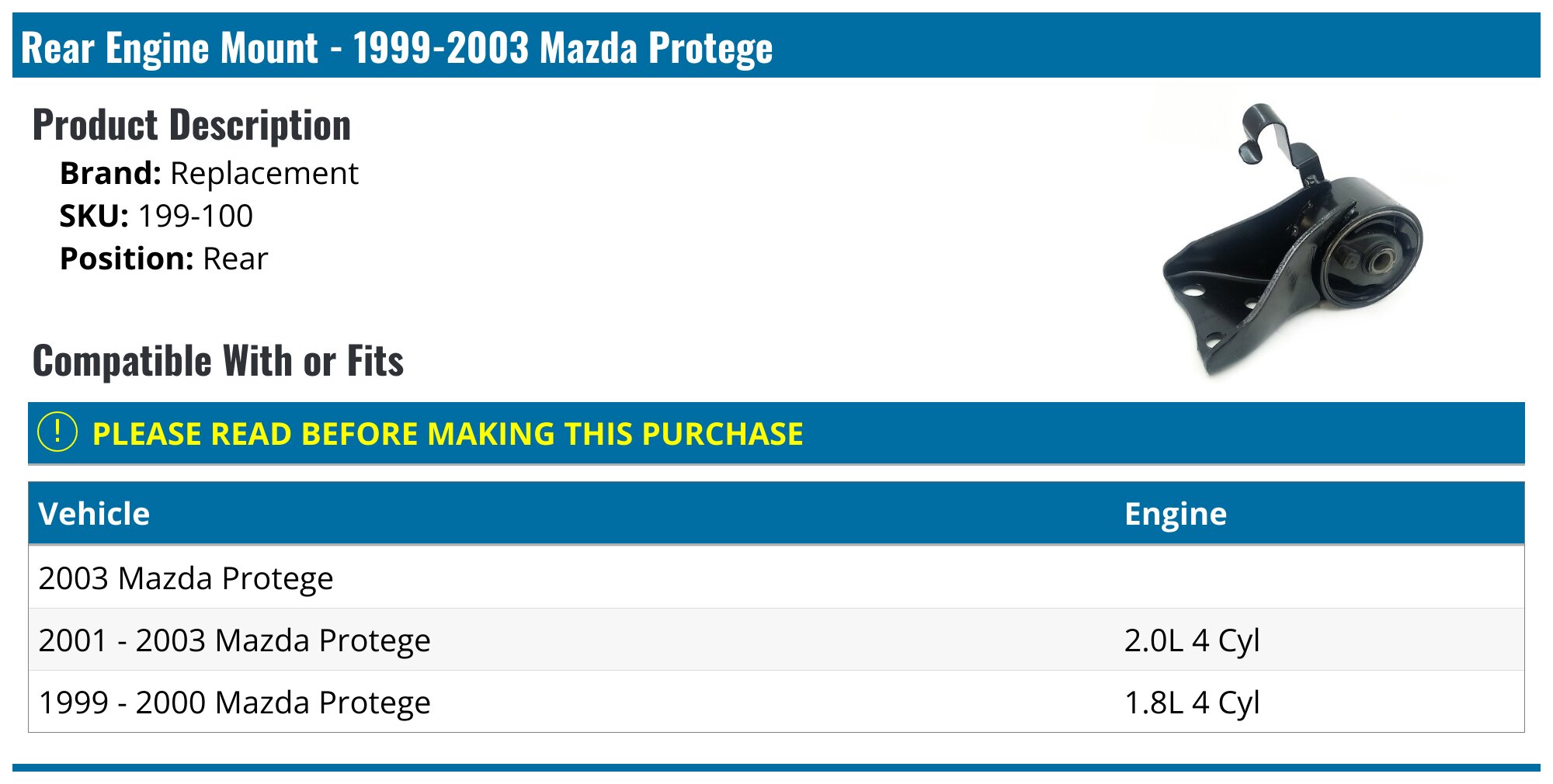 Engine Motor & Trans Mount For Mazda Protege 1999-2003 1.8L 2.0L
