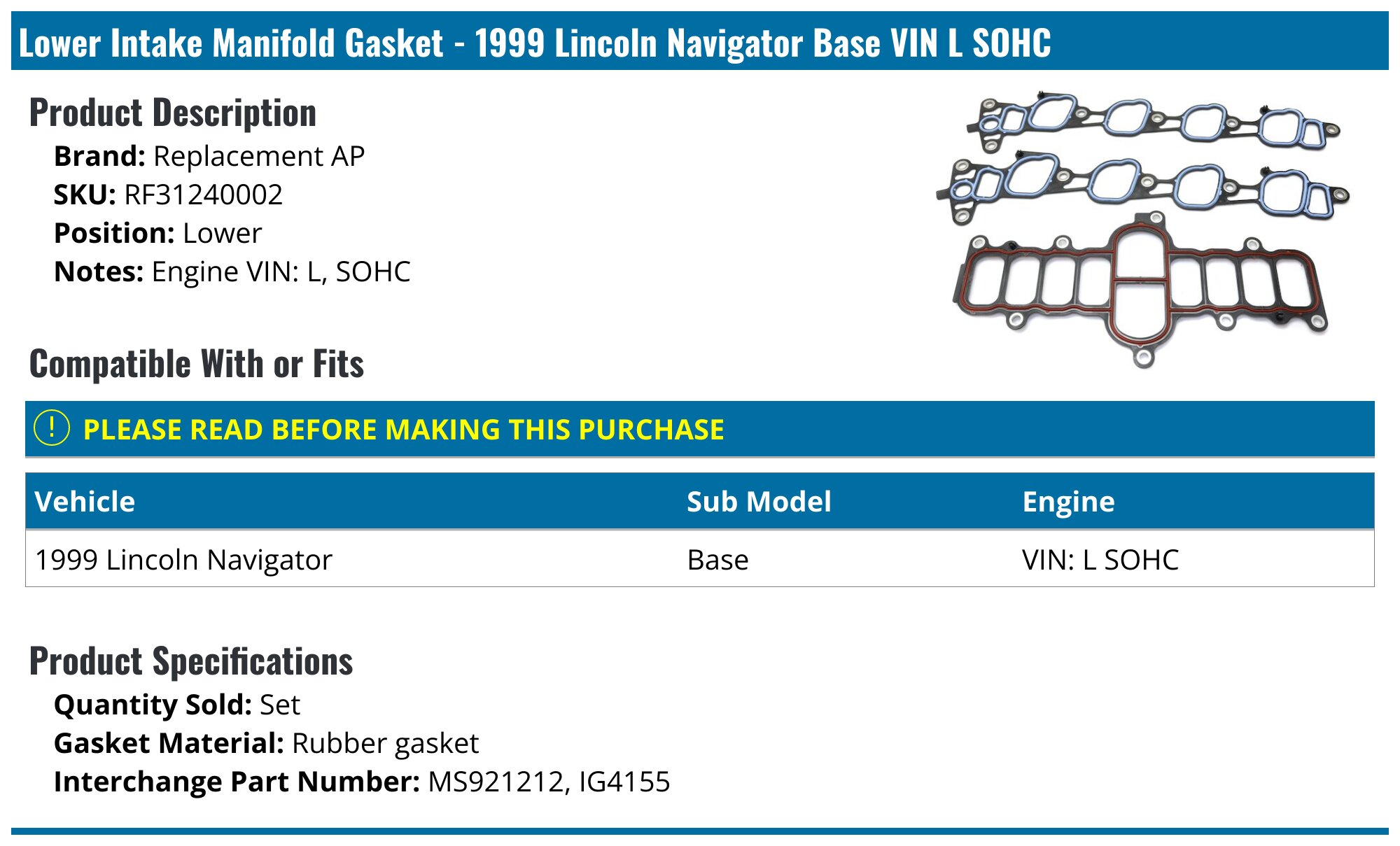 Fel-Pro FEL-1212 Engine Intake Manifold Gasket Set | UK