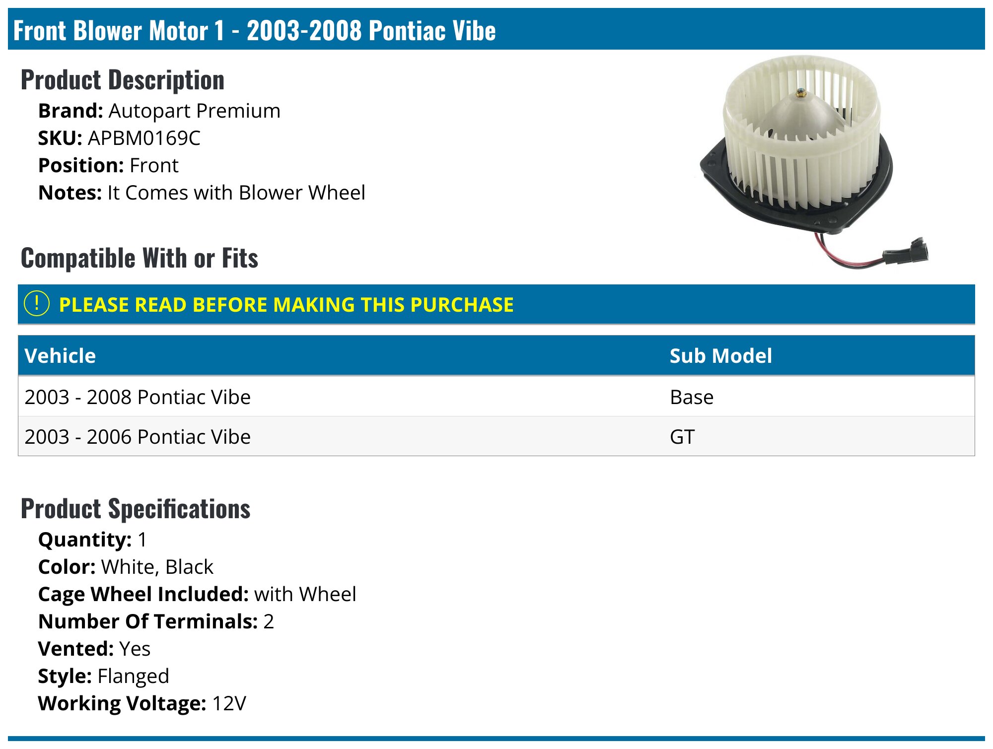 Heater Blower Motor Resistor For Pontiac Vibe (2003-2008) – Replaces 88970279, 88973260