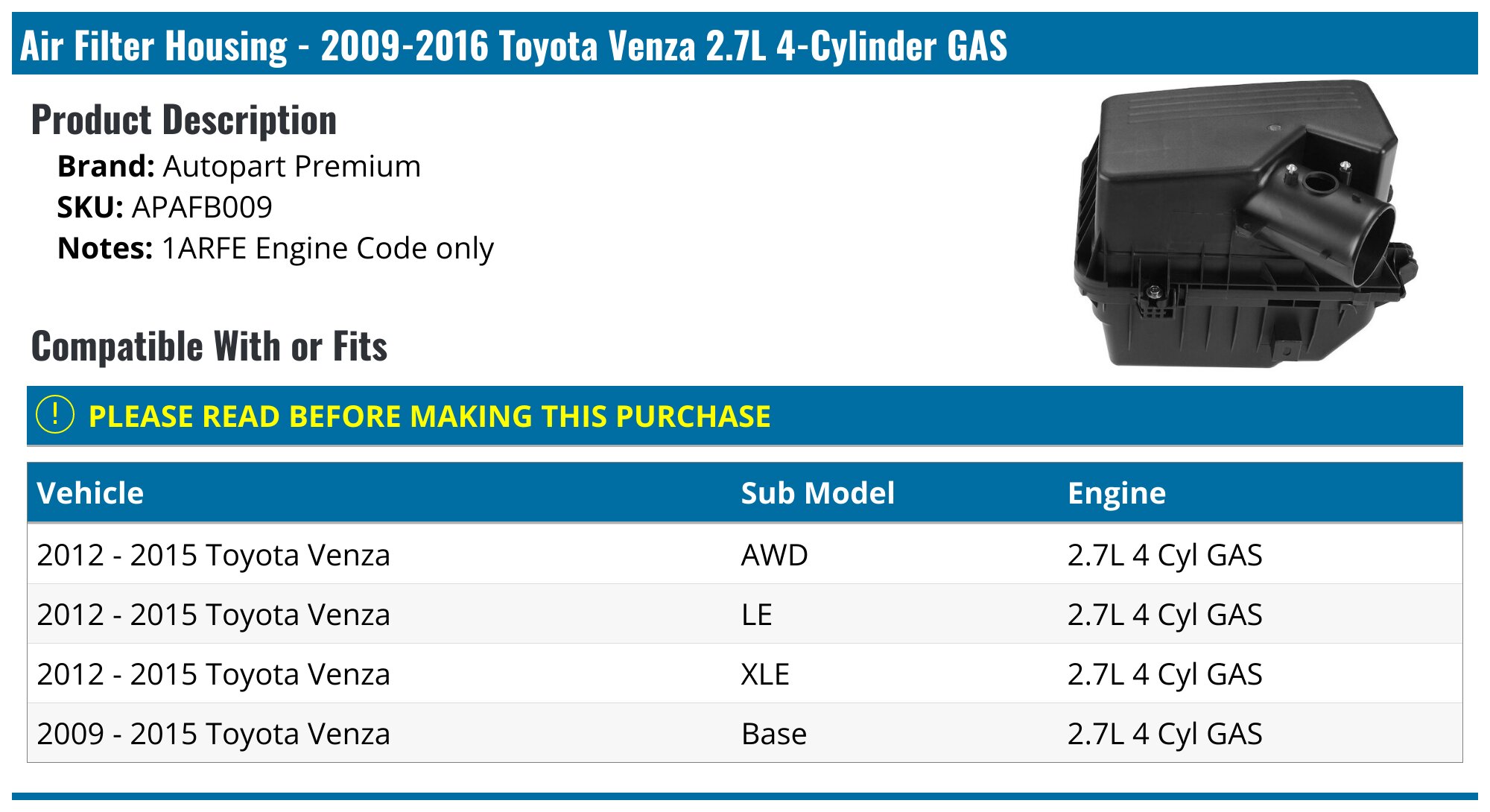 thumbnail image 2 of Genuine Toyota OEM Air Filter For 2009-2014 Venza V6 - 17801-YZZ06 2 of 5