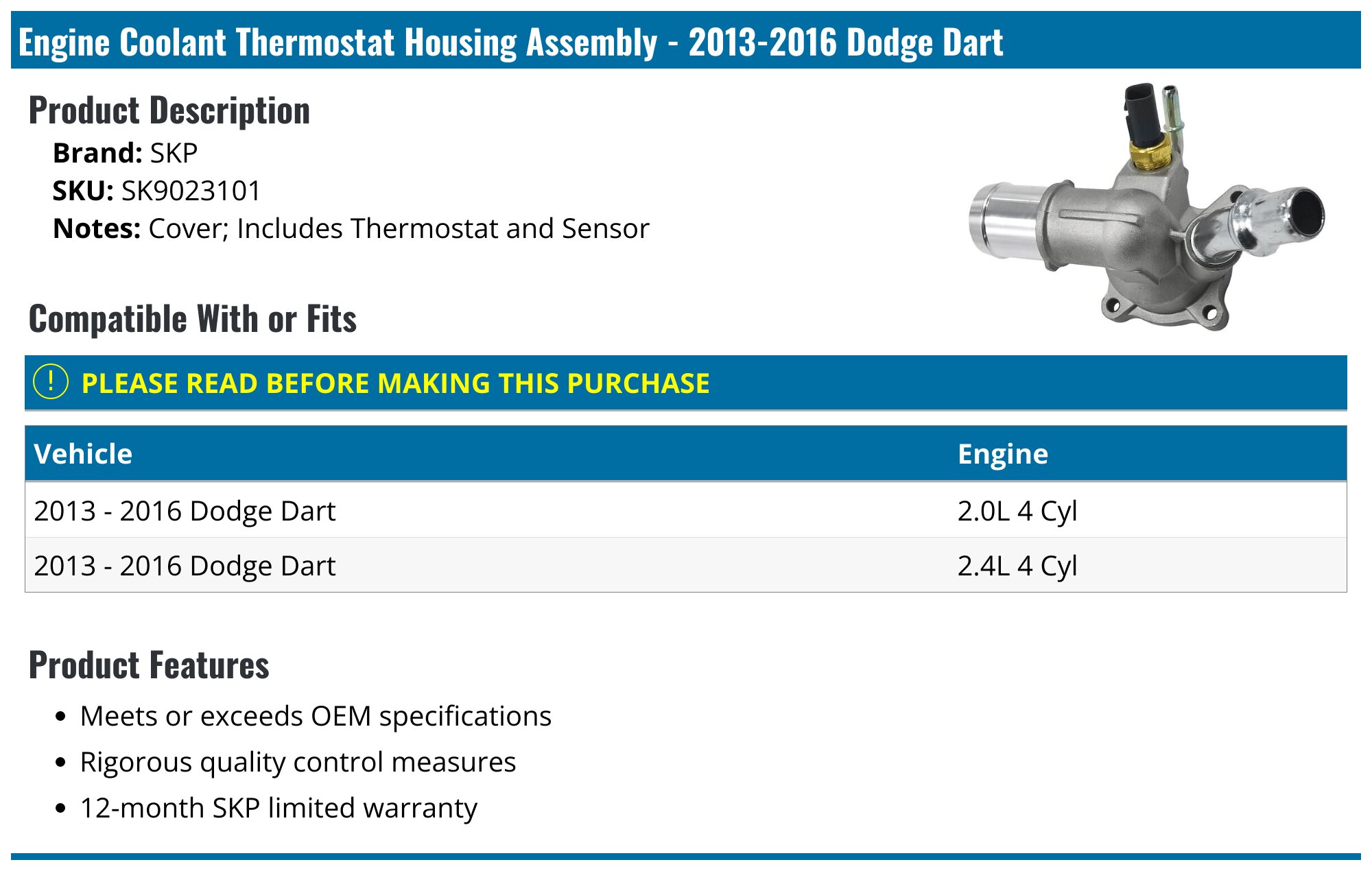 2013 Dodge Dart Thermostat