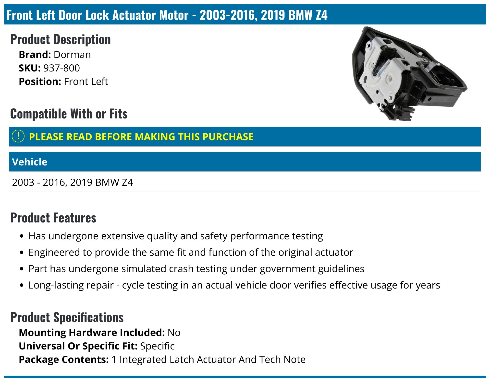 Rear Left Door Lock Actuator For BMW 1,2,3,4,5,6,7 Series & X1-X6, Z4 - 5 Pin, 2 Year Warranty, BE21-1947