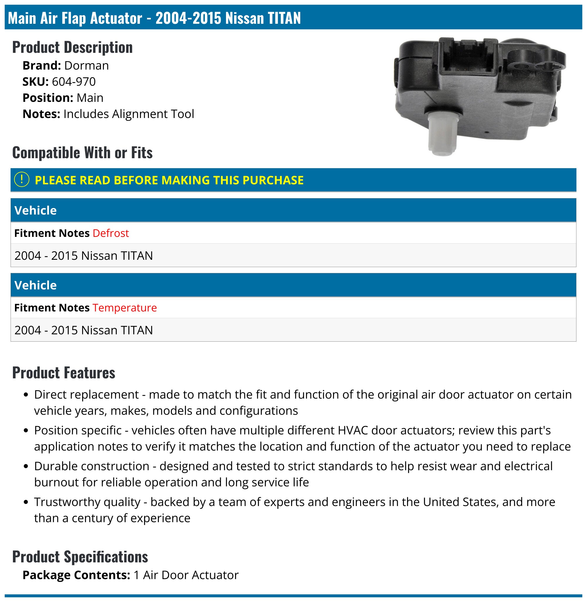 2004-2015 Nissan Titan Air Flap Actuator - Dorman 604-970 - Main