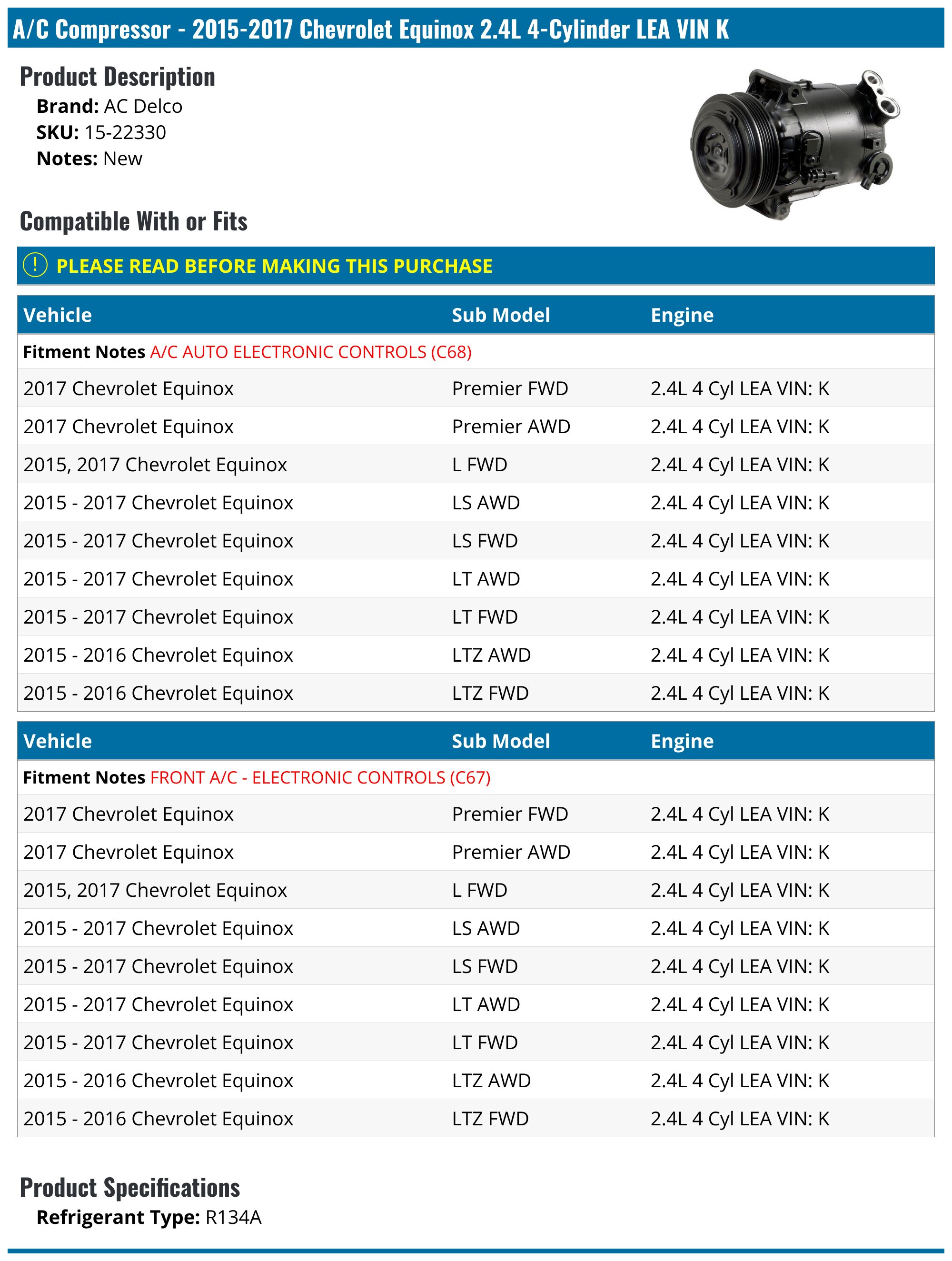 Pamolag AC Compressor For 2015-2017 Chevy Equinox & GMC Terrain (2.4L Only)
