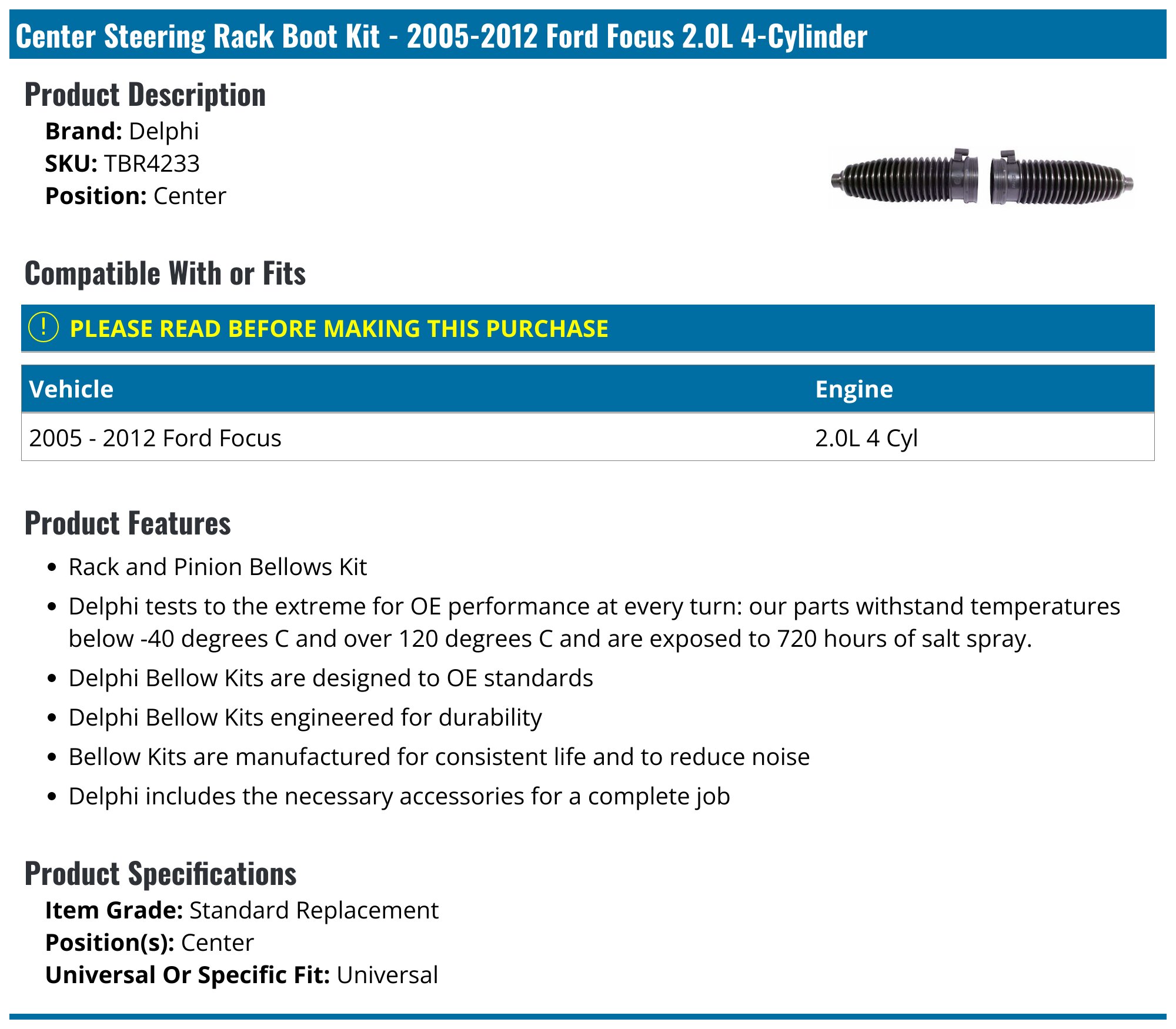 Rack And Pinion Bellows Kit - Steering Gear Boot Replacement Set