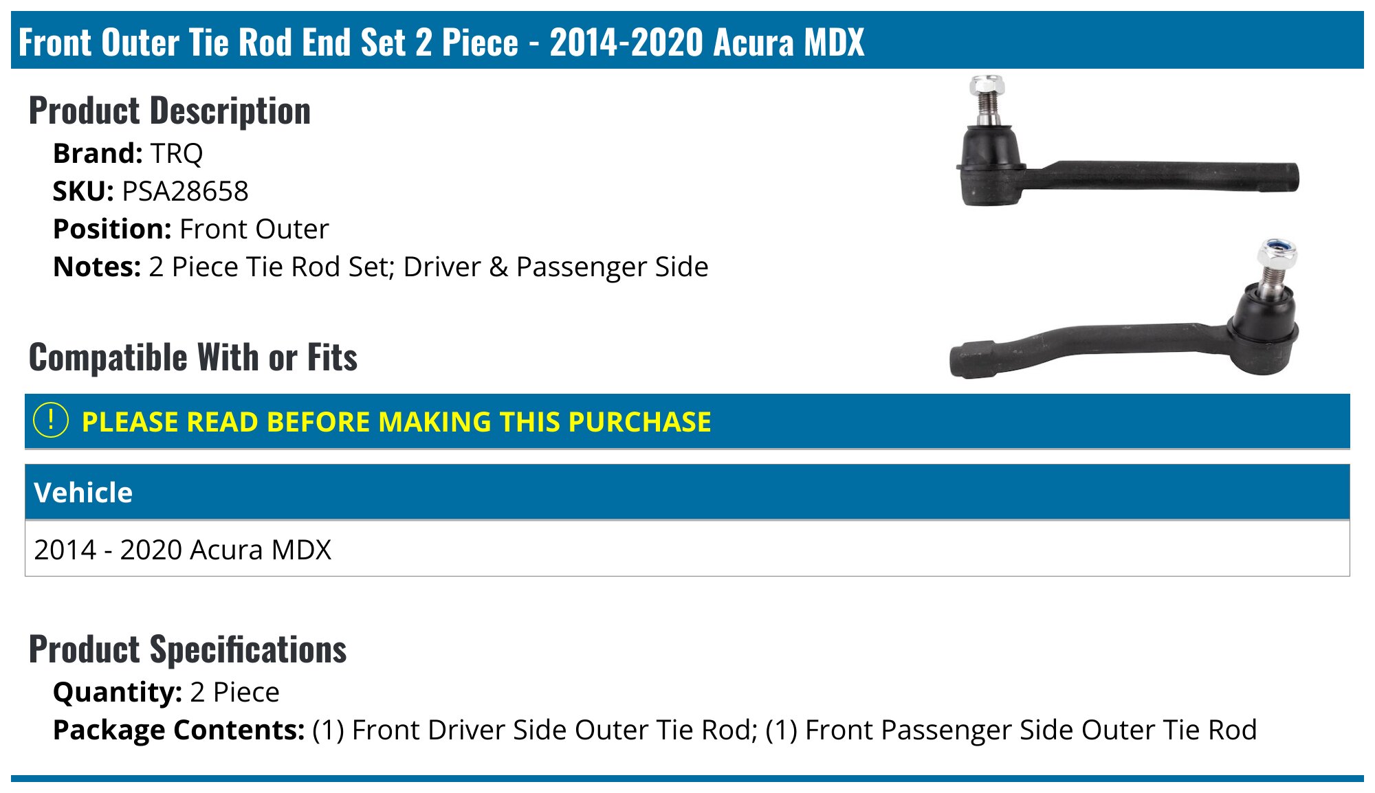 Detroit Axle - 6PC Front Outer and Inner Tie Rod w/Tie Rod